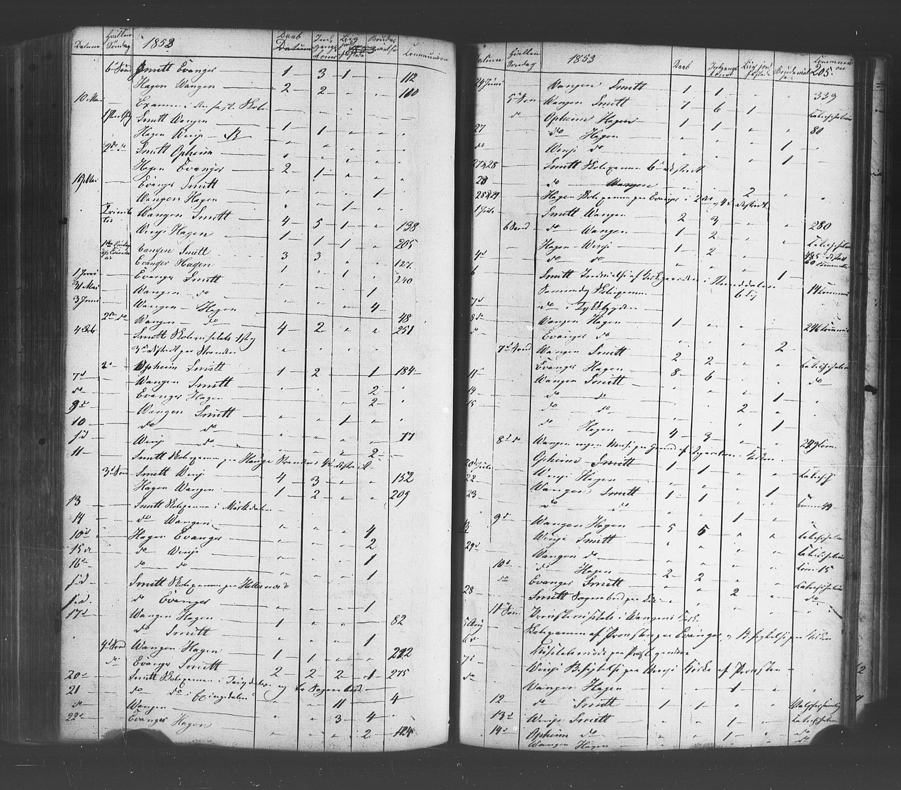 Voss sokneprestembete, AV/SAB-A-79001/H/Haa: Parish register (official) no. A 19, 1851-1886, p. 205