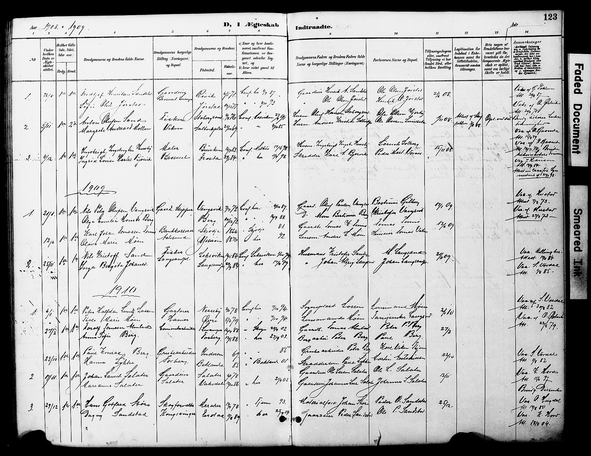 Ministerialprotokoller, klokkerbøker og fødselsregistre - Nord-Trøndelag, SAT/A-1458/722/L0226: Parish register (copy) no. 722C02, 1889-1927, p. 123
