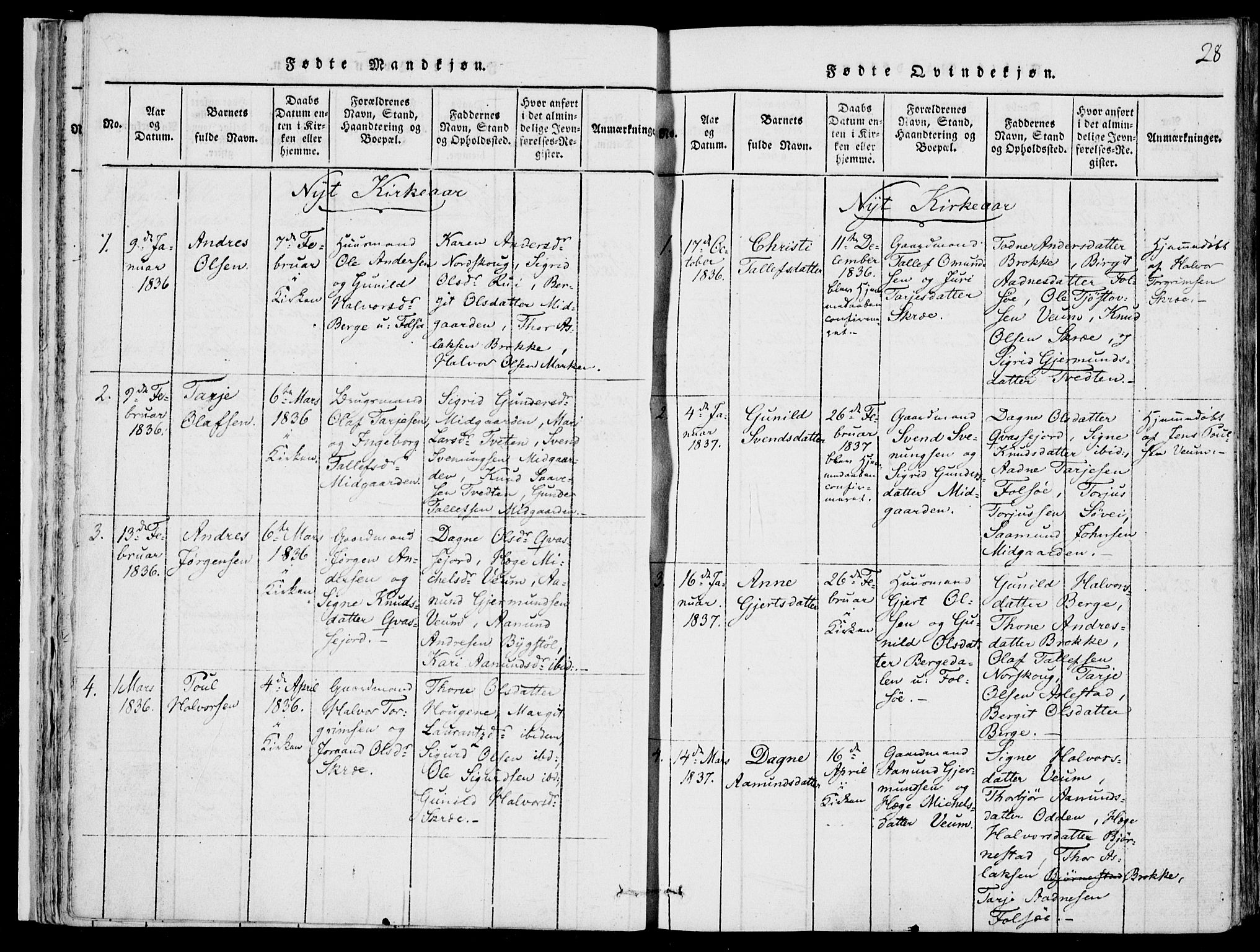 Fyresdal kirkebøker, AV/SAKO-A-263/F/Fb/L0001: Parish register (official) no. II 1, 1815-1854, p. 28