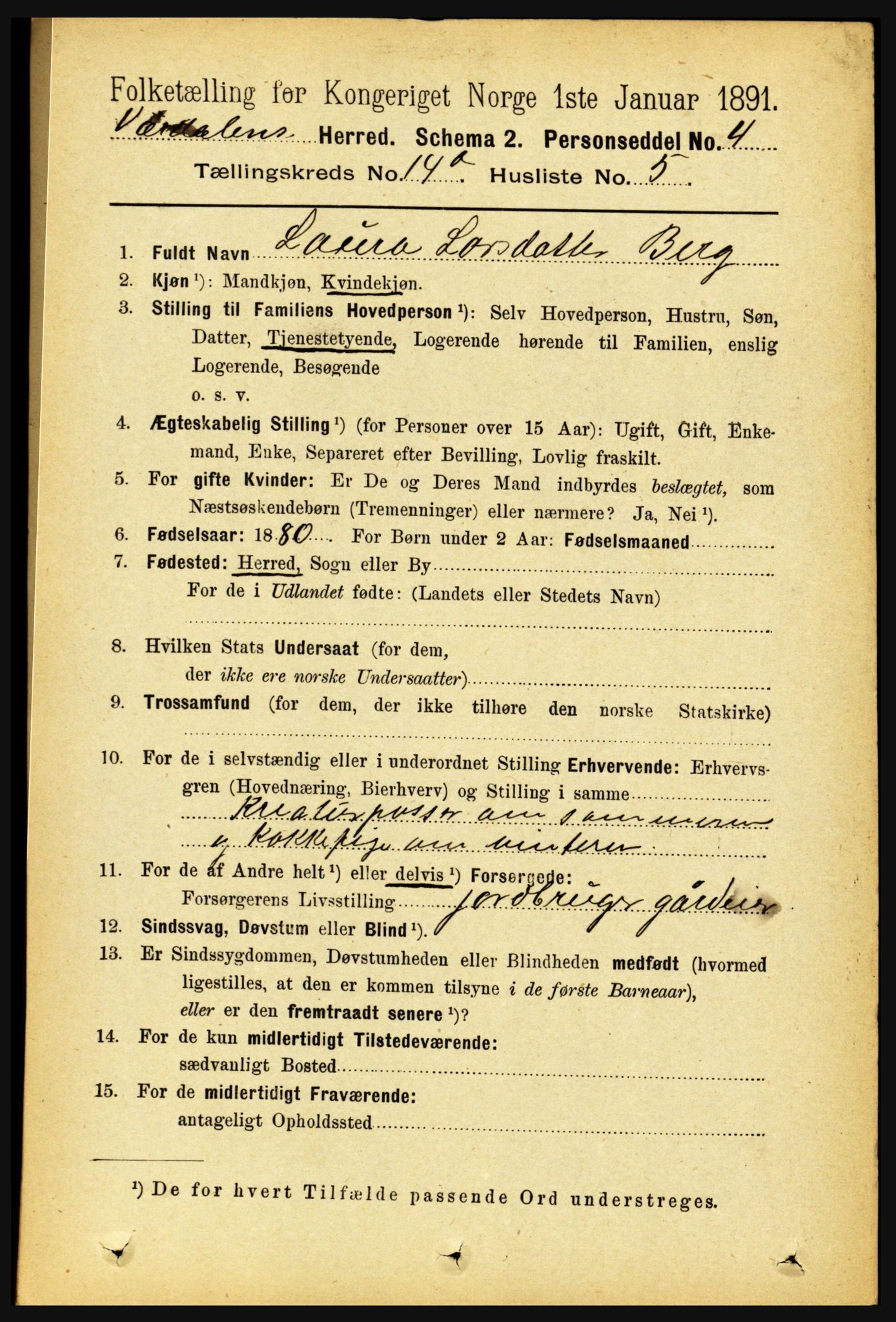 RA, 1891 census for 1721 Verdal, 1891, p. 7389