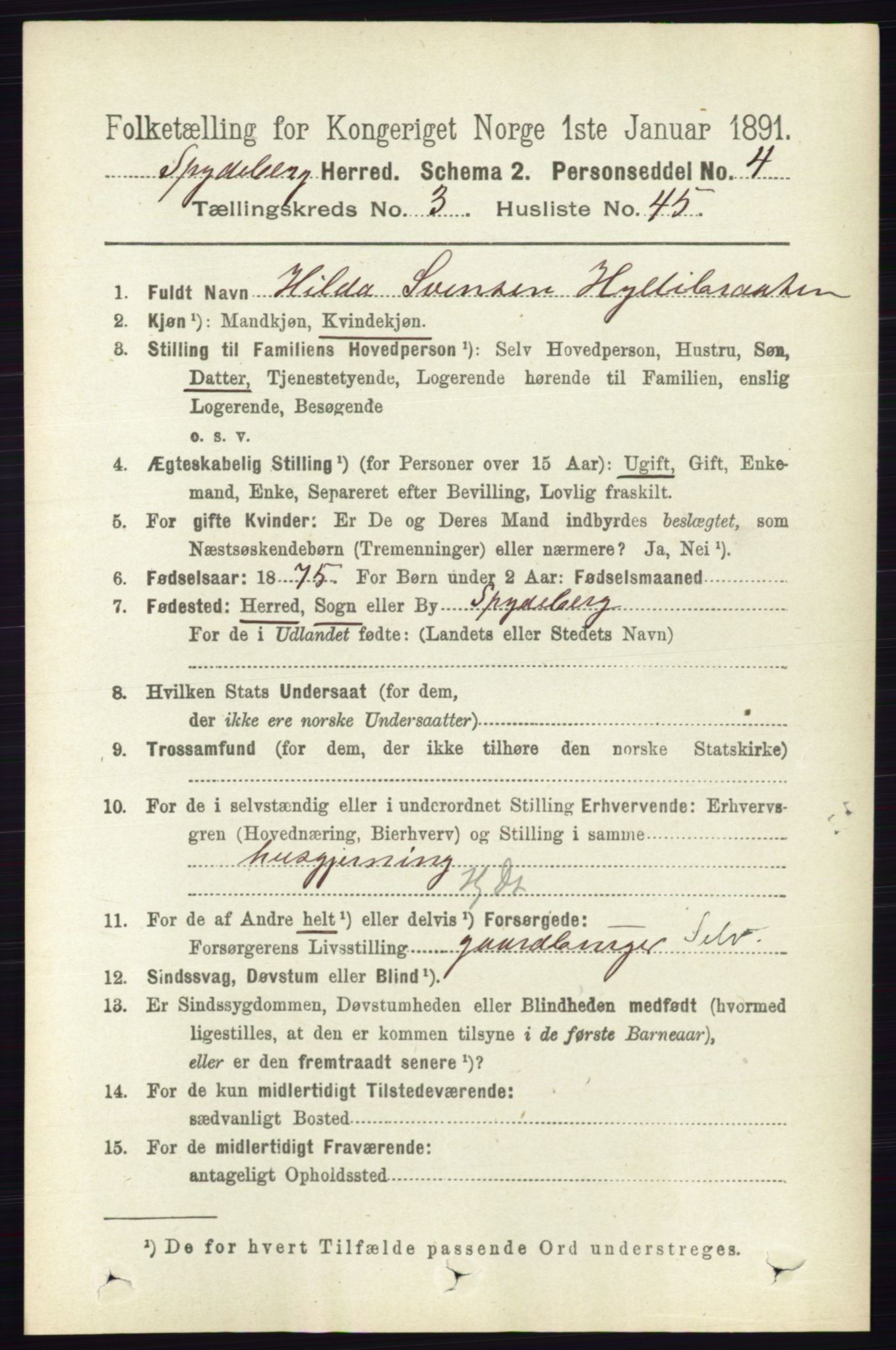 RA, 1891 census for 0123 Spydeberg, 1891, p. 1583