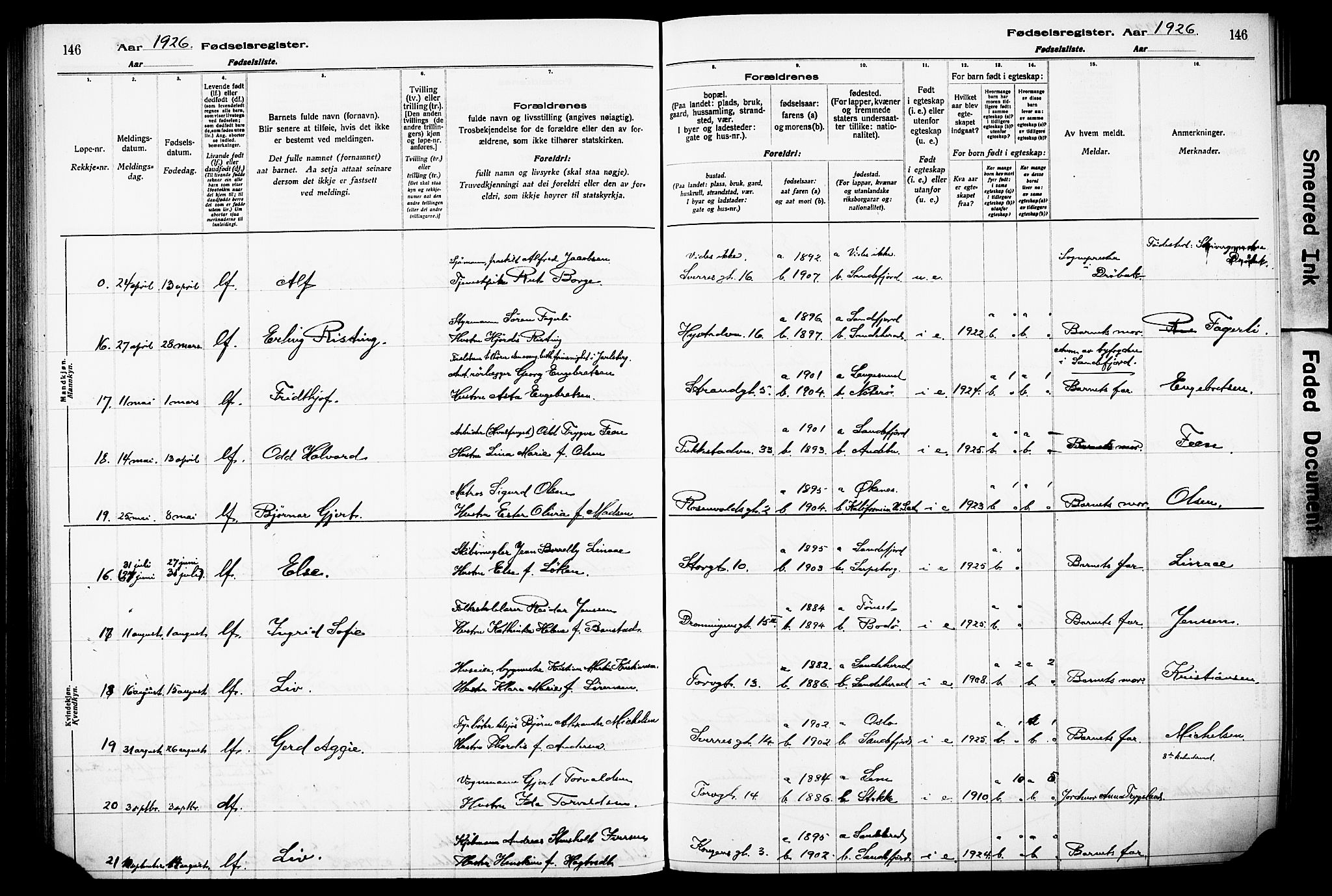 Sandefjord kirkebøker, AV/SAKO-A-315/J/Ja/L0001: Birth register no. 1, 1916-1932, p. 146