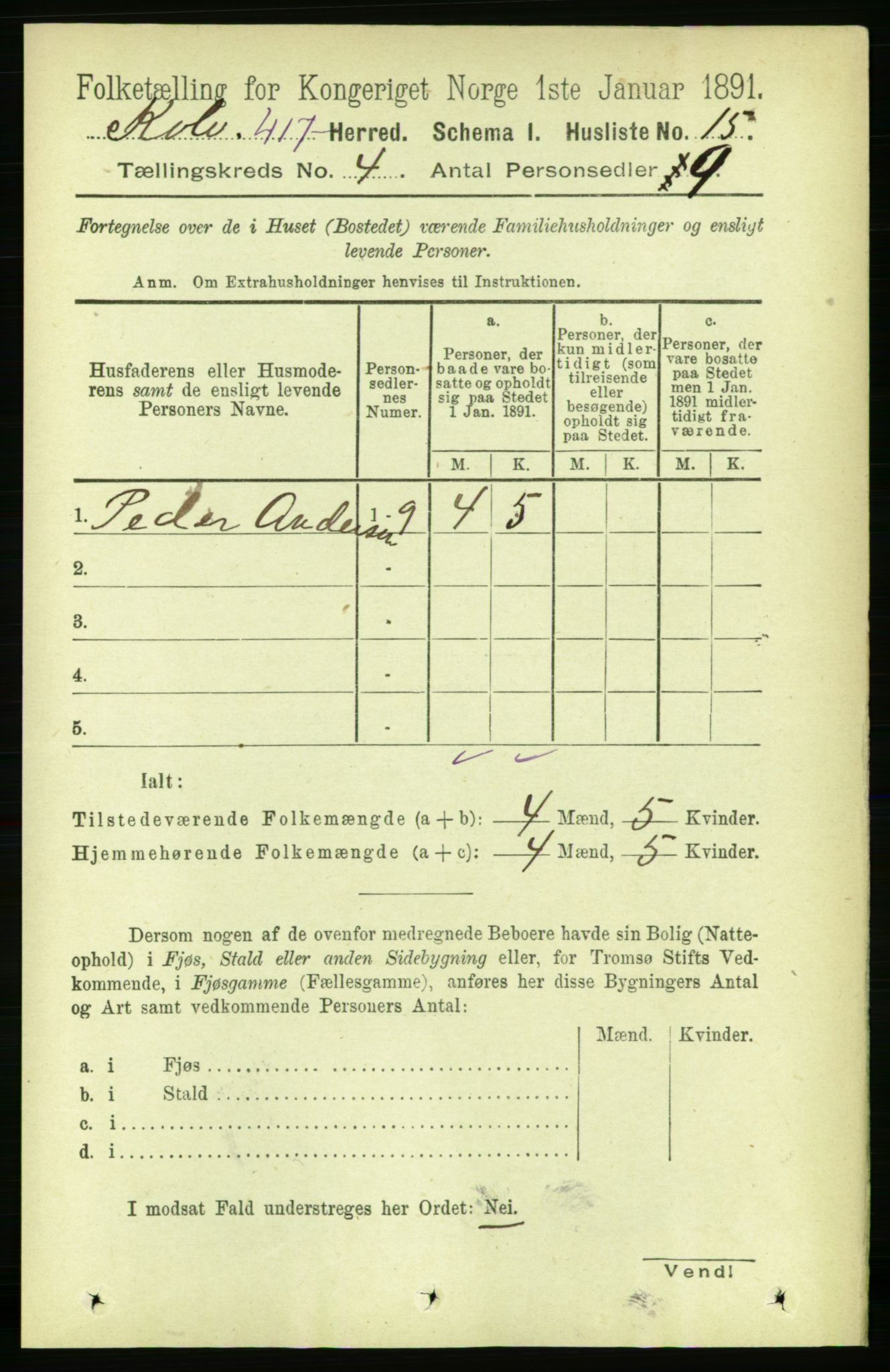 RA, 1891 census for 1752 Kolvereid, 1891, p. 1376