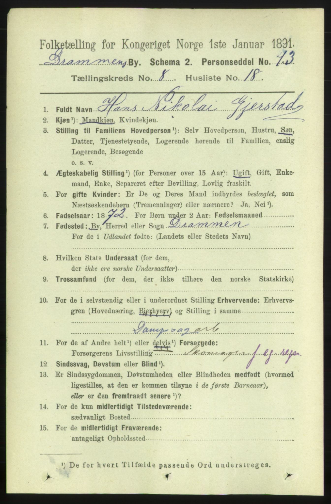 RA, 1891 census for 0602 Drammen, 1891, p. 7025