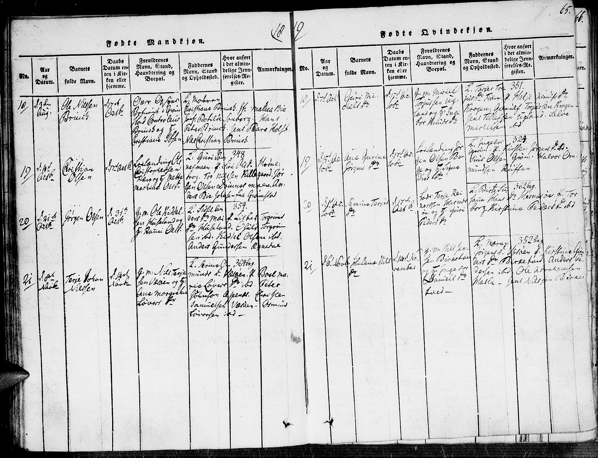 Fjære sokneprestkontor, SAK/1111-0011/F/Fa/L0001: Parish register (official) no. A 1 /1, 1816-1826, p. 65