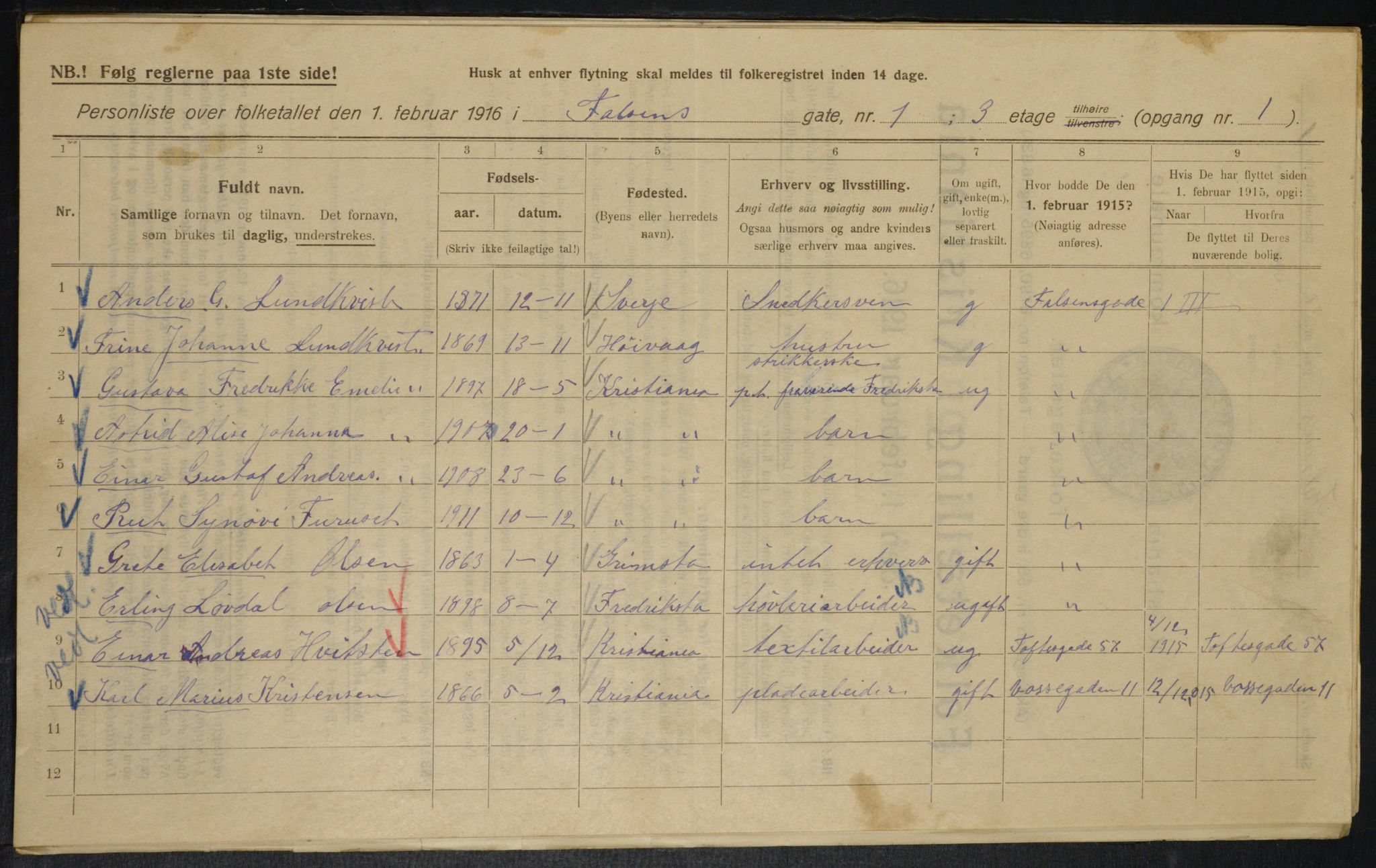 OBA, Municipal Census 1916 for Kristiania, 1916, p. 23640