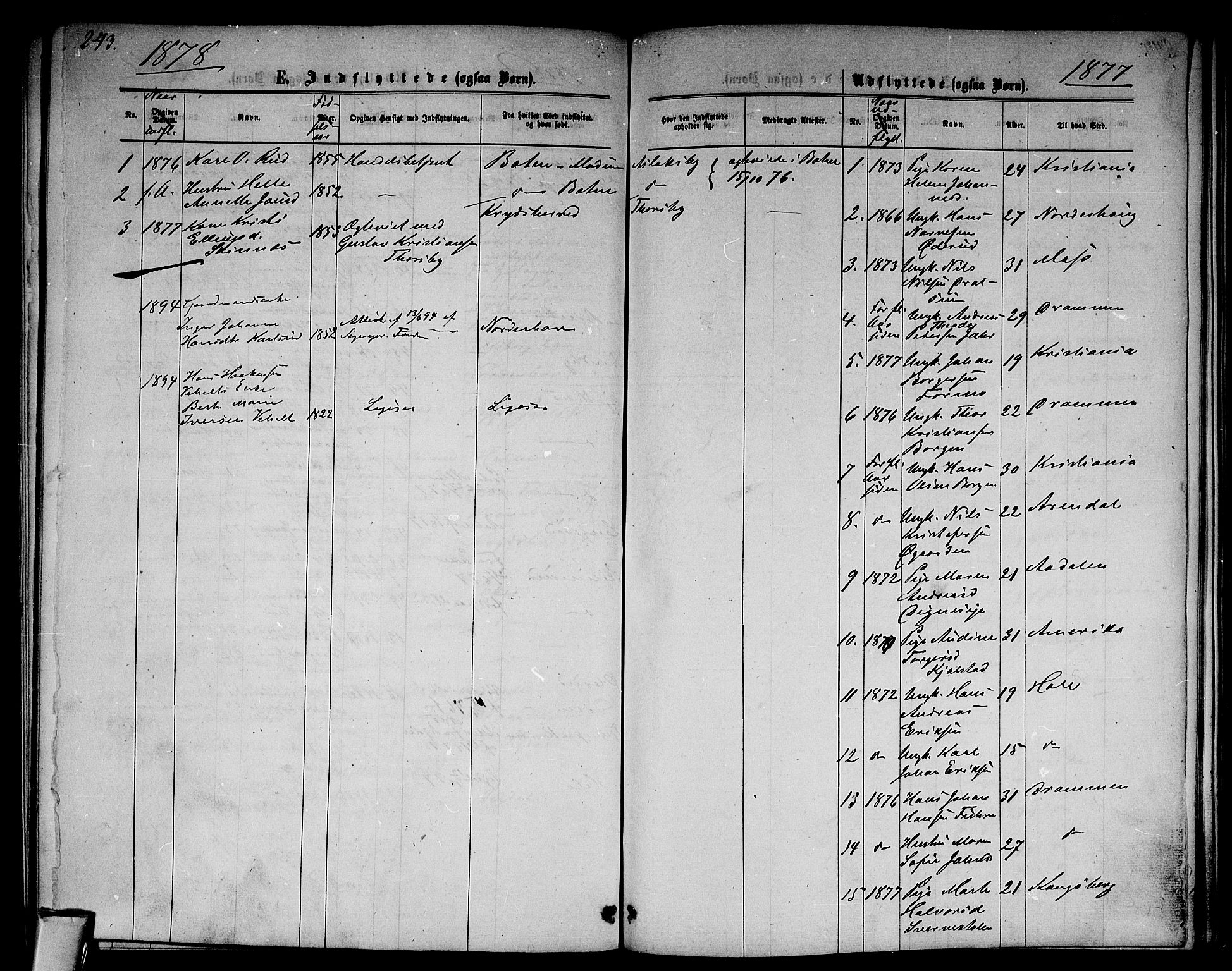 Modum kirkebøker, SAKO/A-234/G/Ga/L0007: Parish register (copy) no. I 7, 1869-1878, p. 243