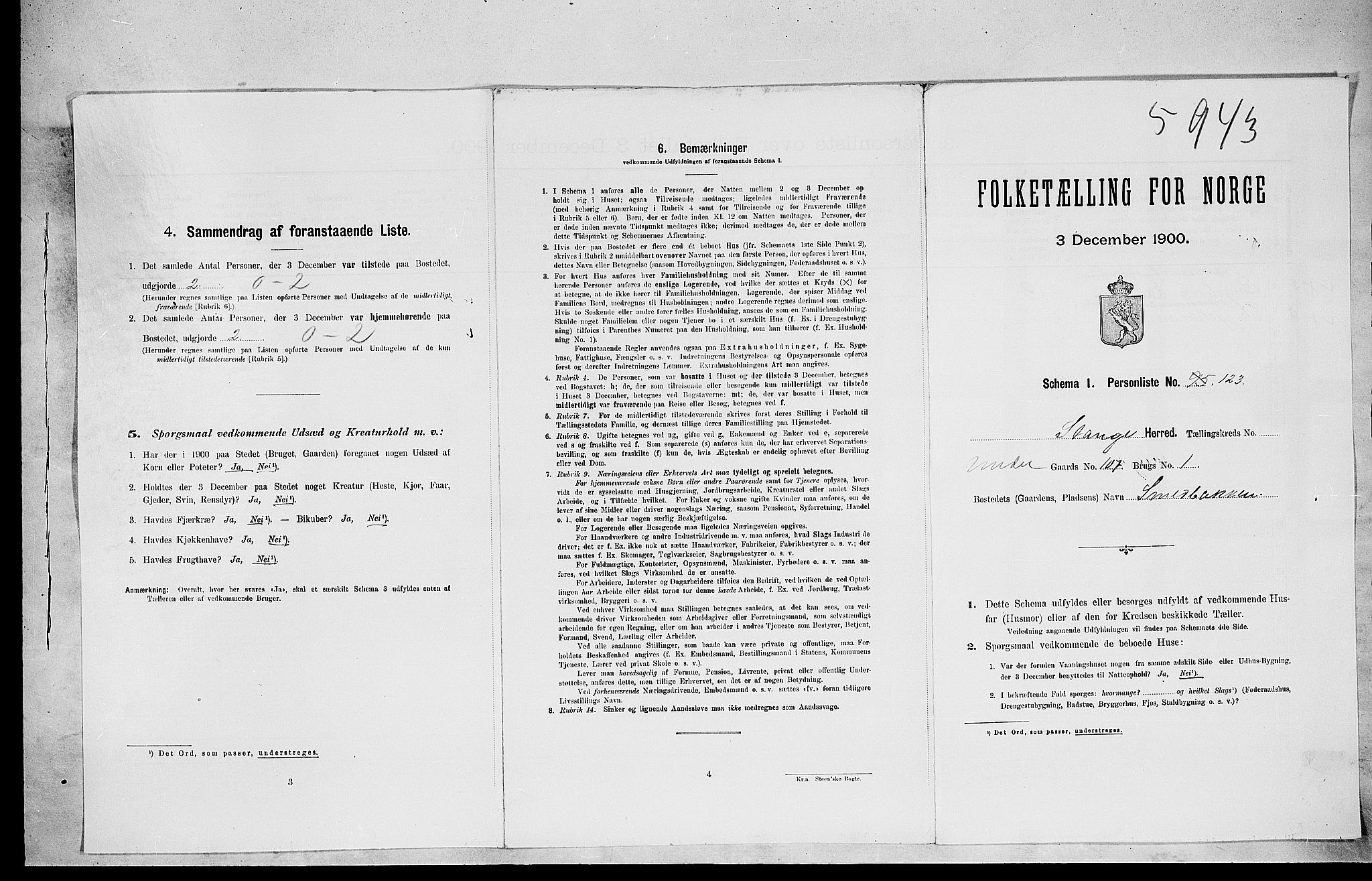 SAH, 1900 census for Stange, 1900, p. 1408