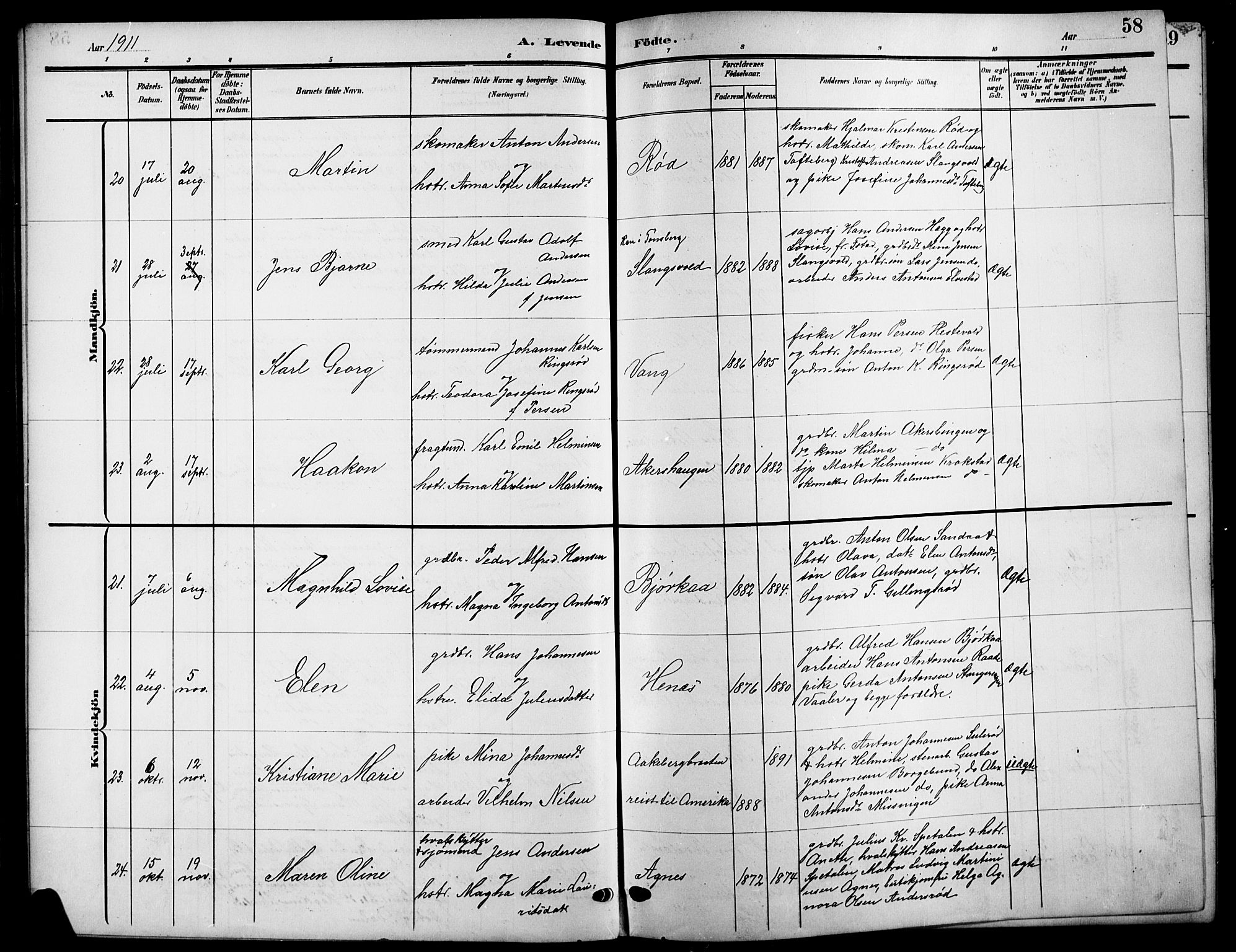 Råde prestekontor kirkebøker, AV/SAO-A-2009/G/Ga/L0001: Parish register (copy) no. 1, 1903-1925, p. 58