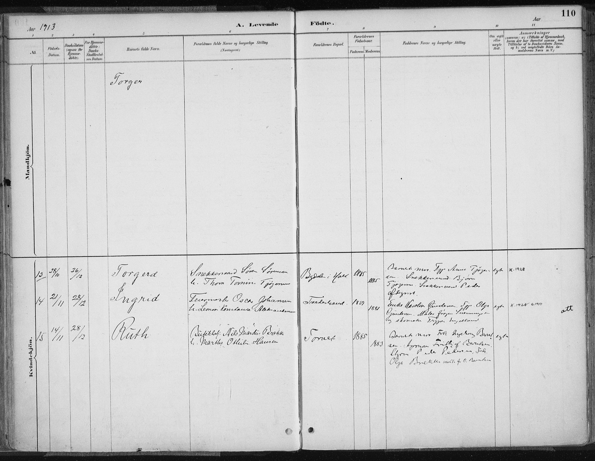 Tvedestrand sokneprestkontor, AV/SAK-1111-0042/F/Fa/L0001: Parish register (official) no. A 1, 1885-1916, p. 110