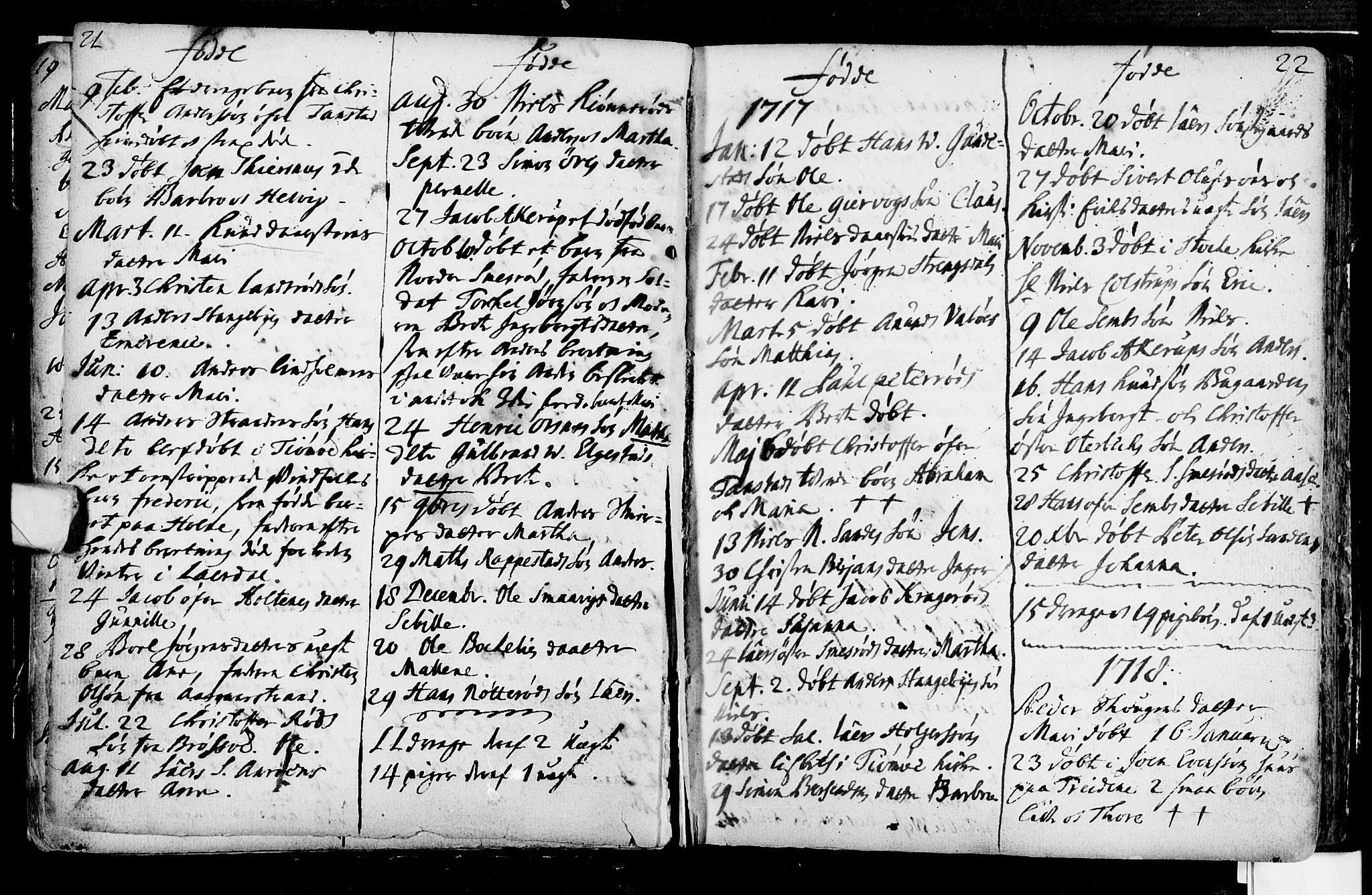 Nøtterøy kirkebøker, SAKO/A-354/F/Fa/L0001: Parish register (official) no. I 1, 1686-1738, p. 21-22