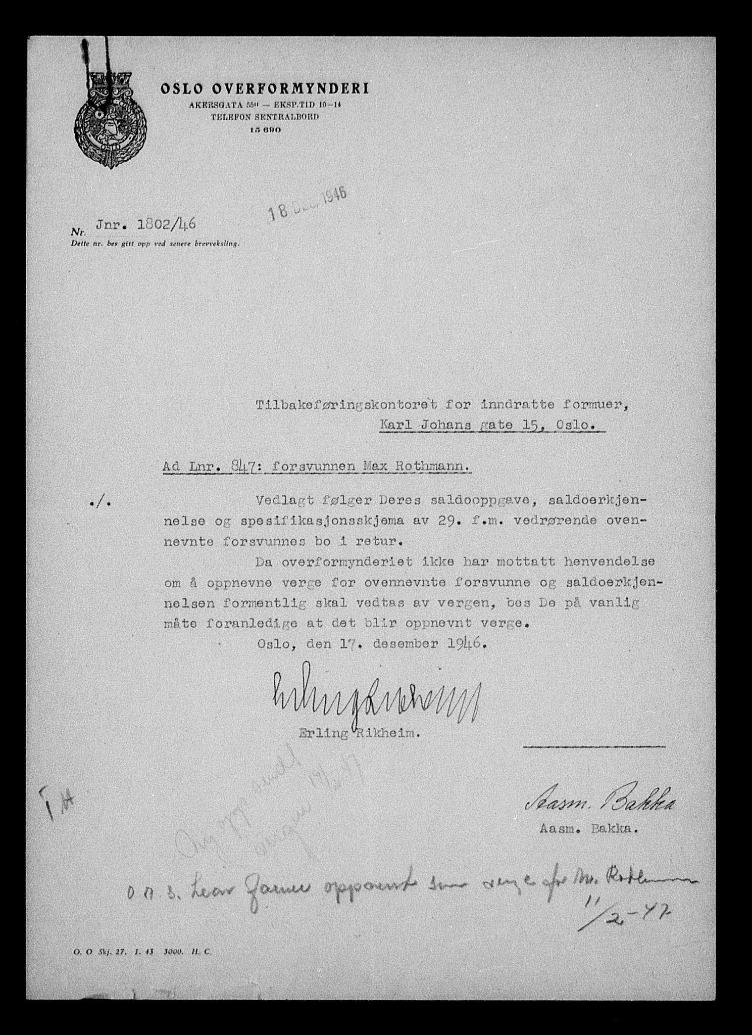 Justisdepartementet, Tilbakeføringskontoret for inndratte formuer, AV/RA-S-1564/H/Hc/Hcc/L0975: --, 1945-1947, p. 175