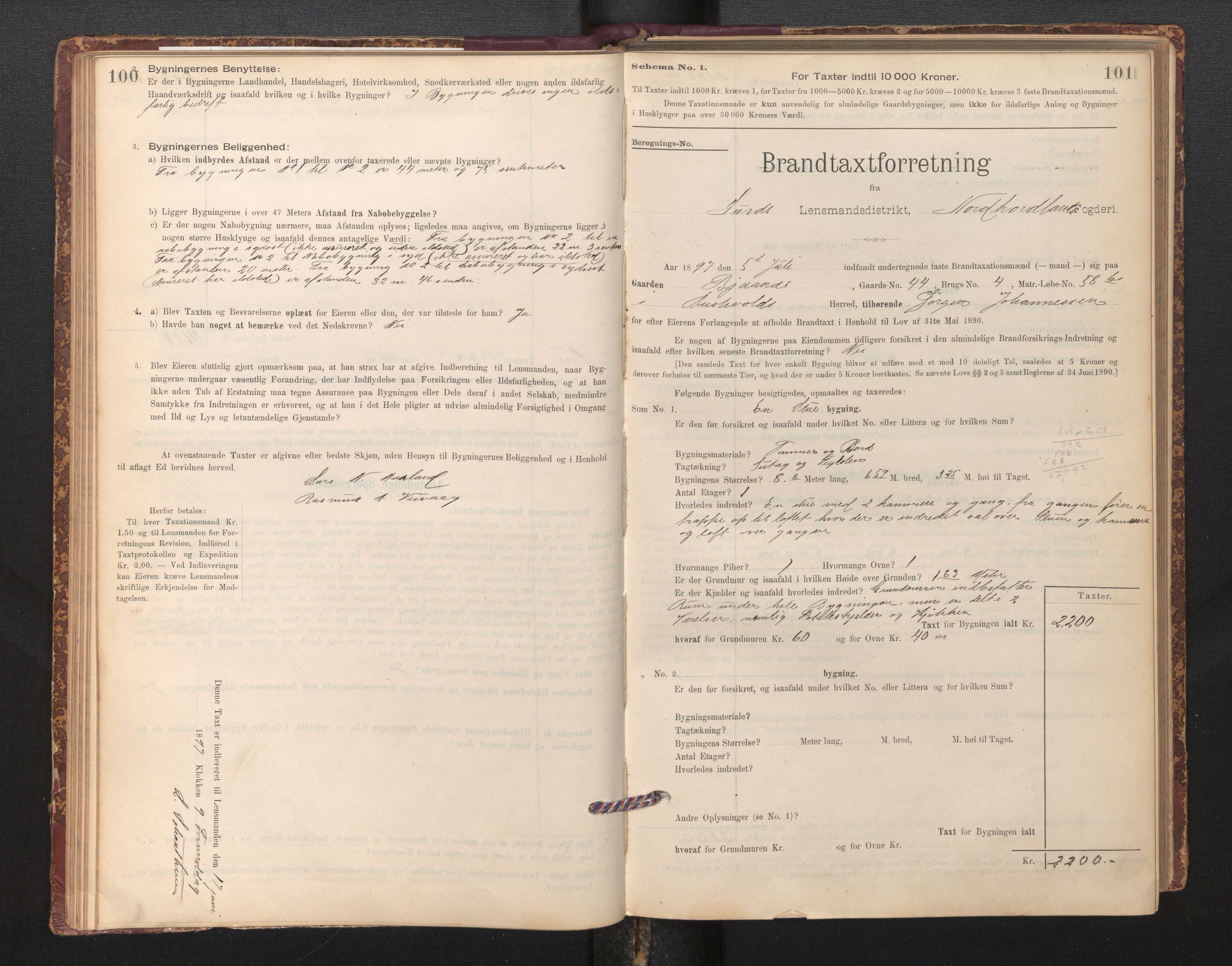 Lensmannen i Sund og Austevoll, SAB/A-35201/0012/L0003: Branntakstprotokoll, skjematakst, 1894-1917, p. 100-101