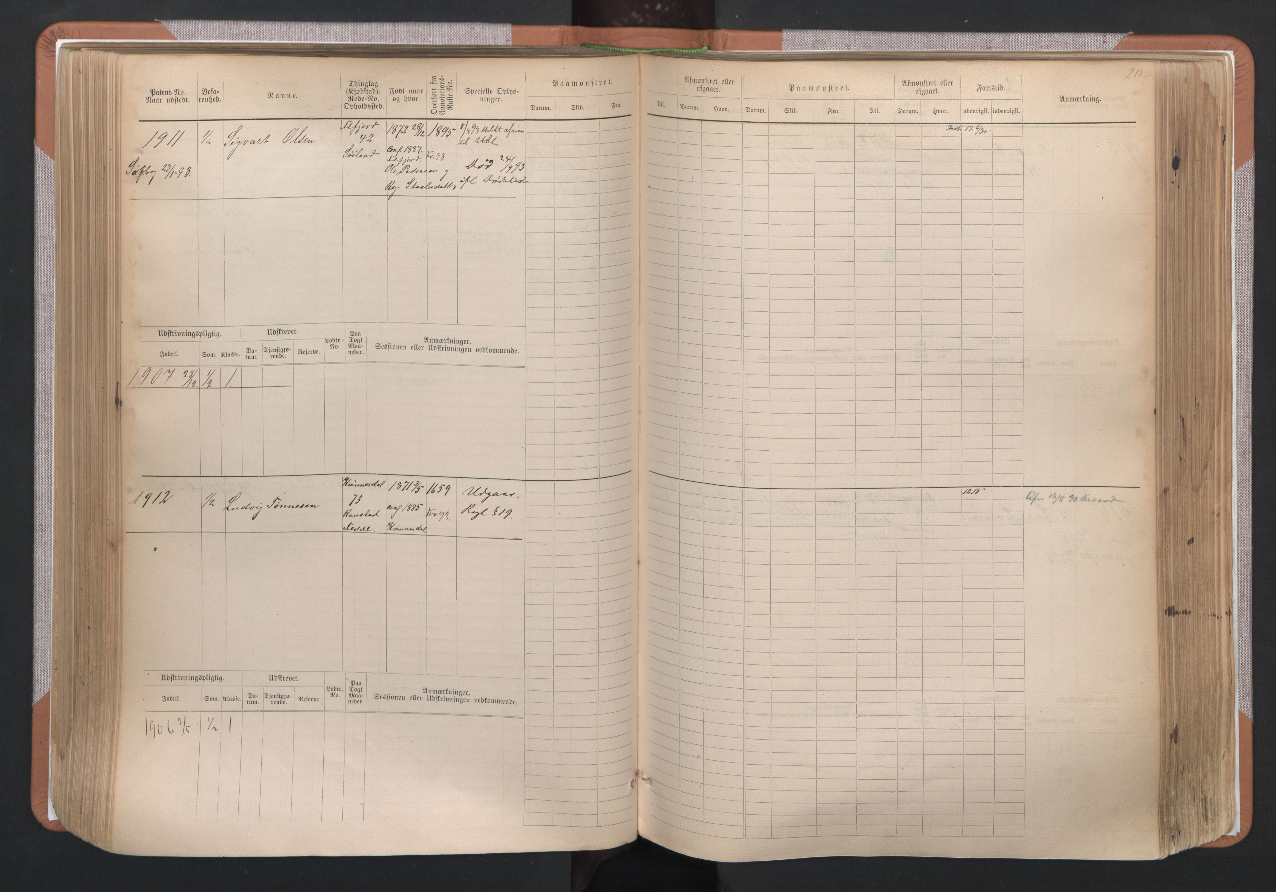 Flekkefjord mønstringskrets, AV/SAK-2031-0018/F/Fb/L0003: Hovedrulle nr 1515-2326, N-6, 1885-1934, p. 205