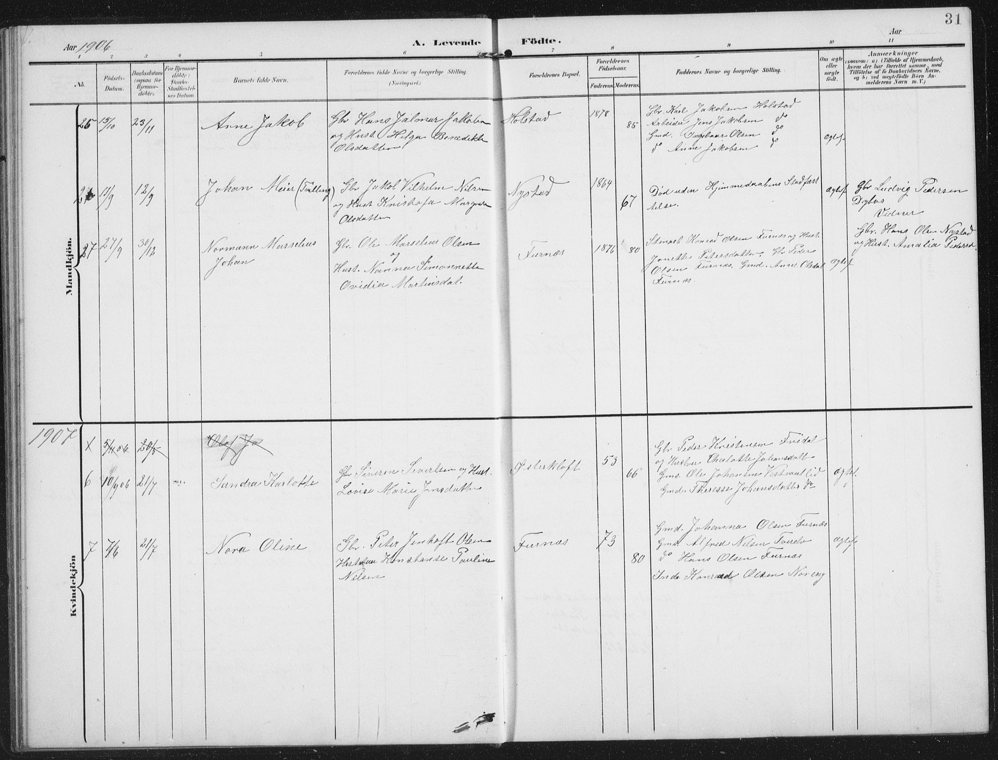 Ministerialprotokoller, klokkerbøker og fødselsregistre - Nordland, AV/SAT-A-1459/851/L0726: Parish register (copy) no. 851C01, 1902-1924, p. 31