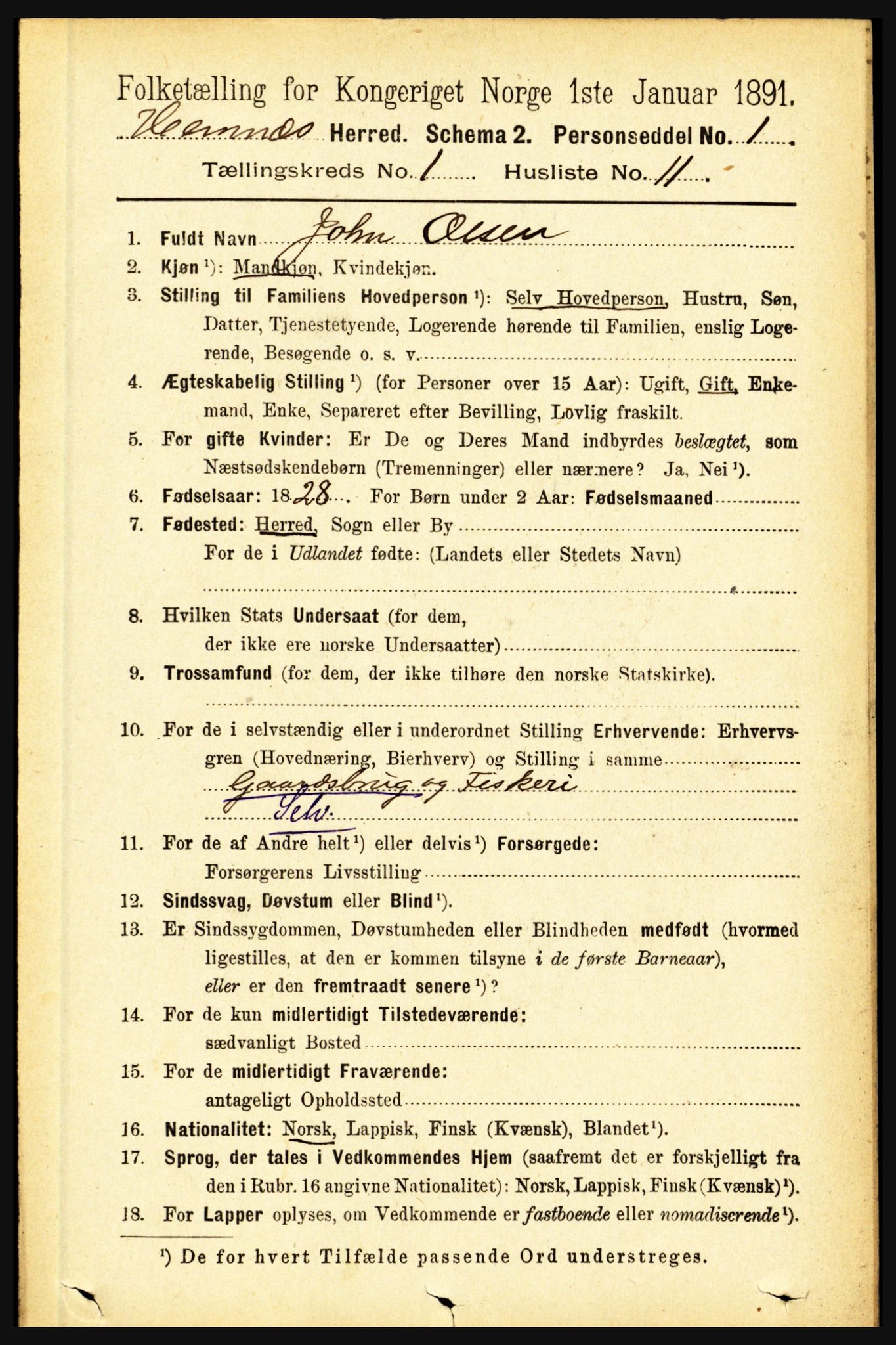 RA, 1891 census for 1832 Hemnes, 1891, p. 273