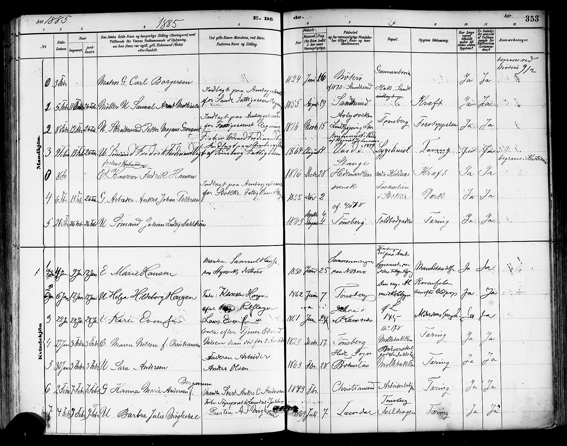 Tønsberg kirkebøker, SAKO/A-330/F/Fa/L0011: Parish register (official) no. I 11, 1881-1890, p. 353