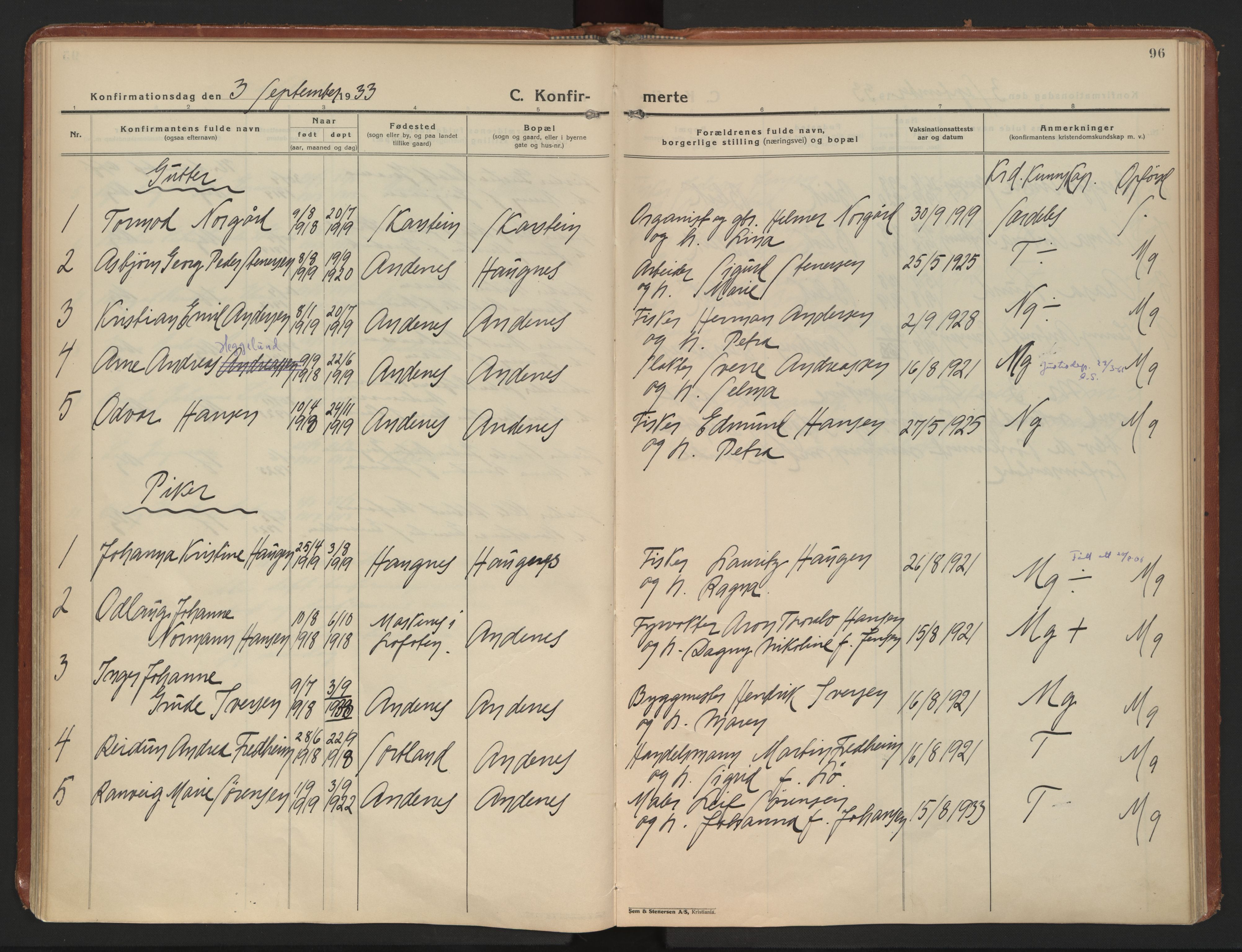 Ministerialprotokoller, klokkerbøker og fødselsregistre - Nordland, AV/SAT-A-1459/899/L1441: Parish register (official) no. 899A09, 1923-1939, p. 96