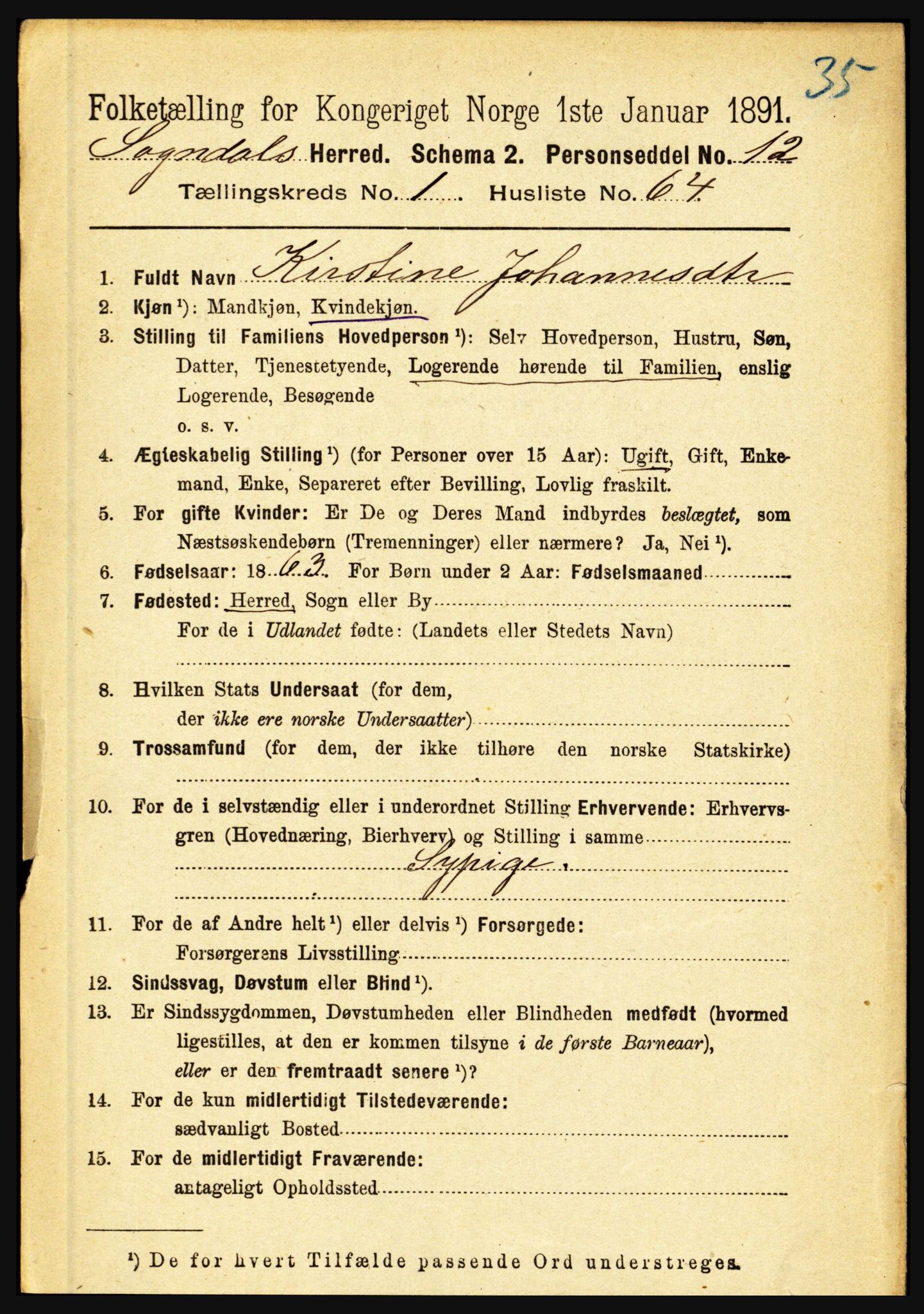 RA, 1891 census for 1420 Sogndal, 1891, p. 438