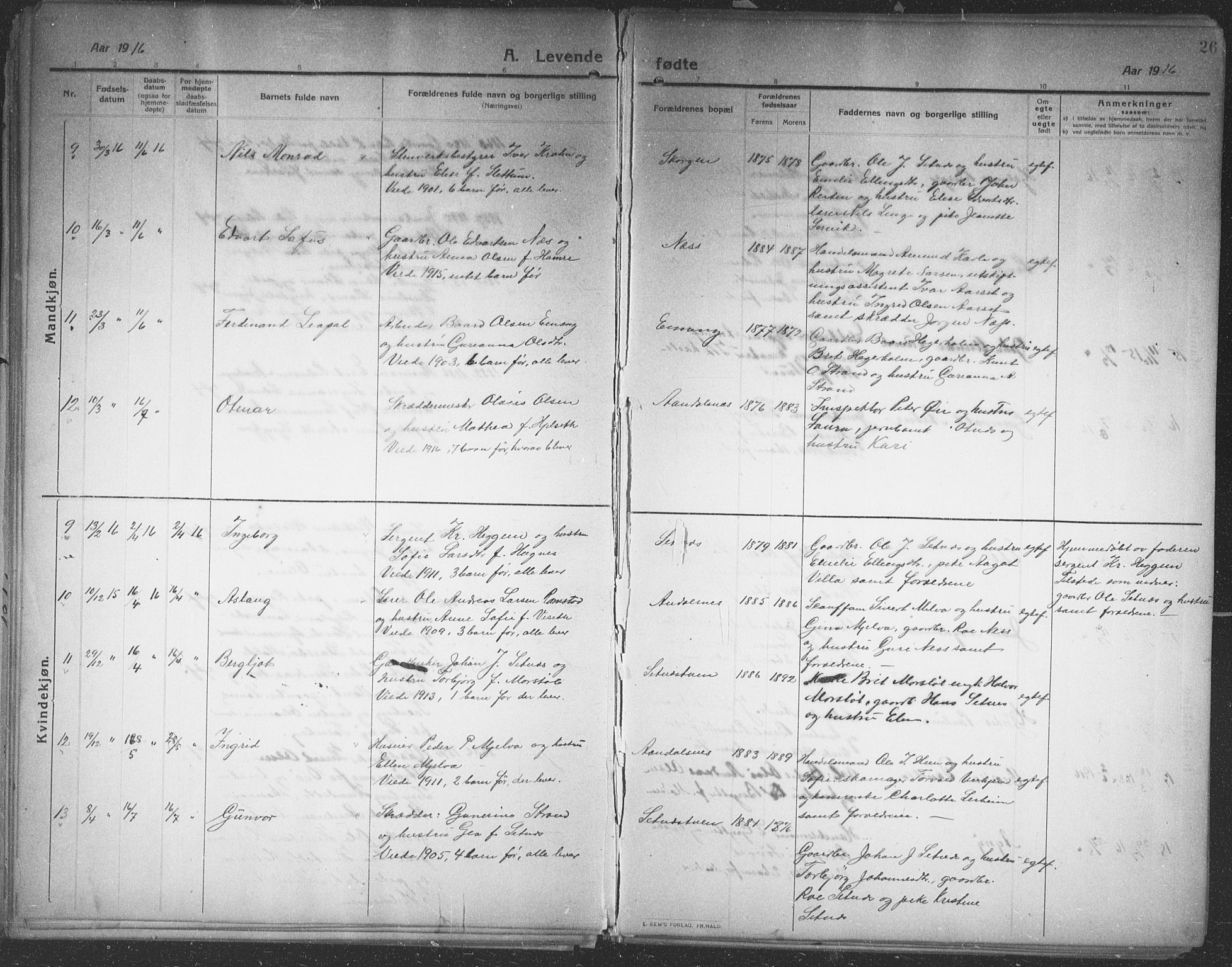 Ministerialprotokoller, klokkerbøker og fødselsregistre - Møre og Romsdal, SAT/A-1454/544/L0581: Parish register (copy) no. 544C03, 1910-1937, p. 26