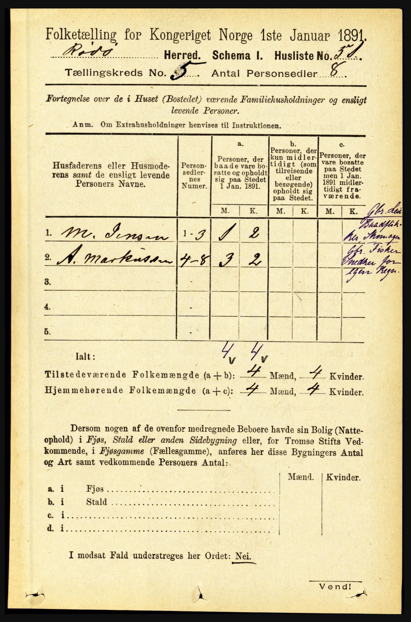 RA, 1891 census for 1836 Rødøy, 1891, p. 2397