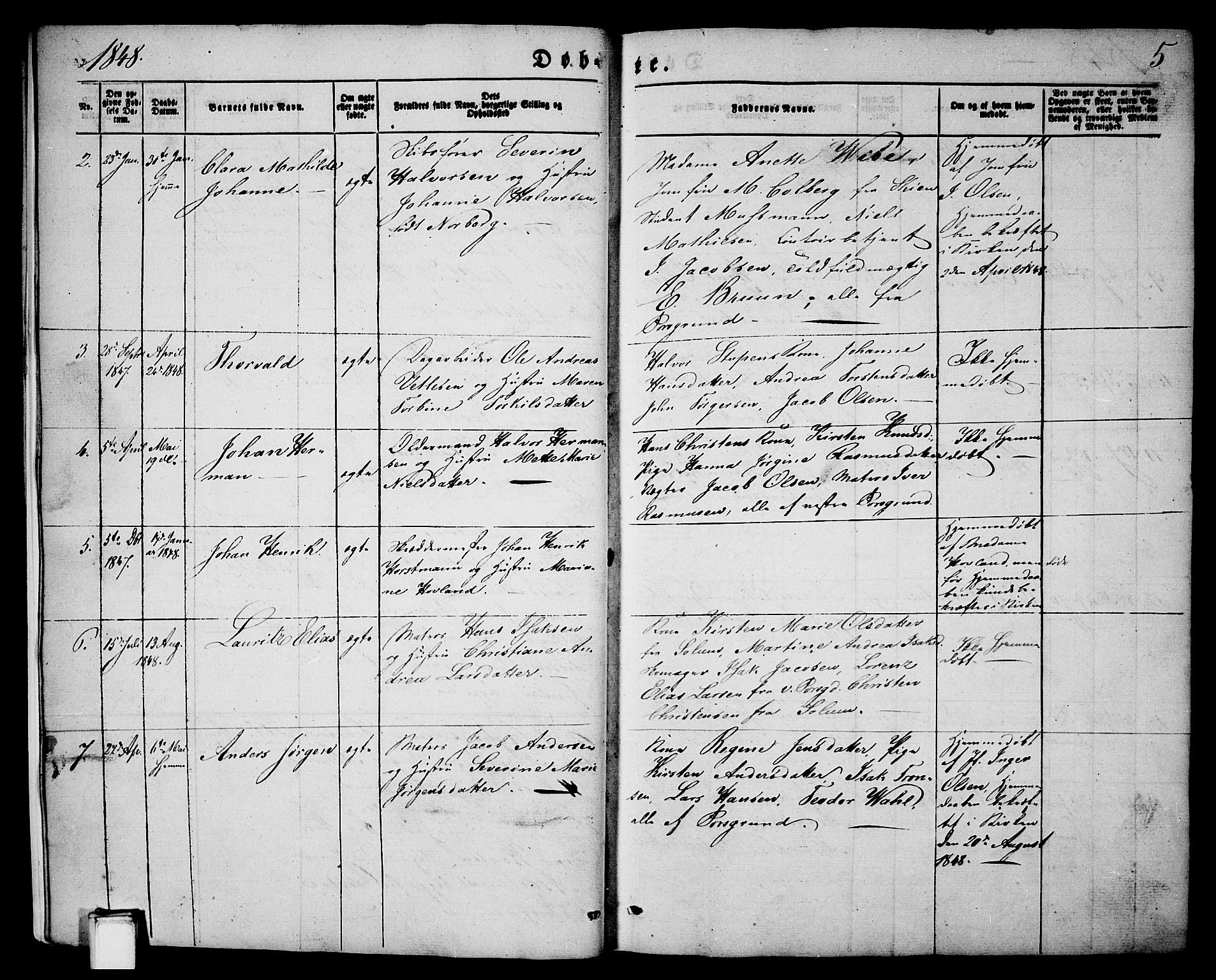 Porsgrunn kirkebøker , SAKO/A-104/G/Ga/L0002: Parish register (copy) no. I 2, 1847-1877, p. 5