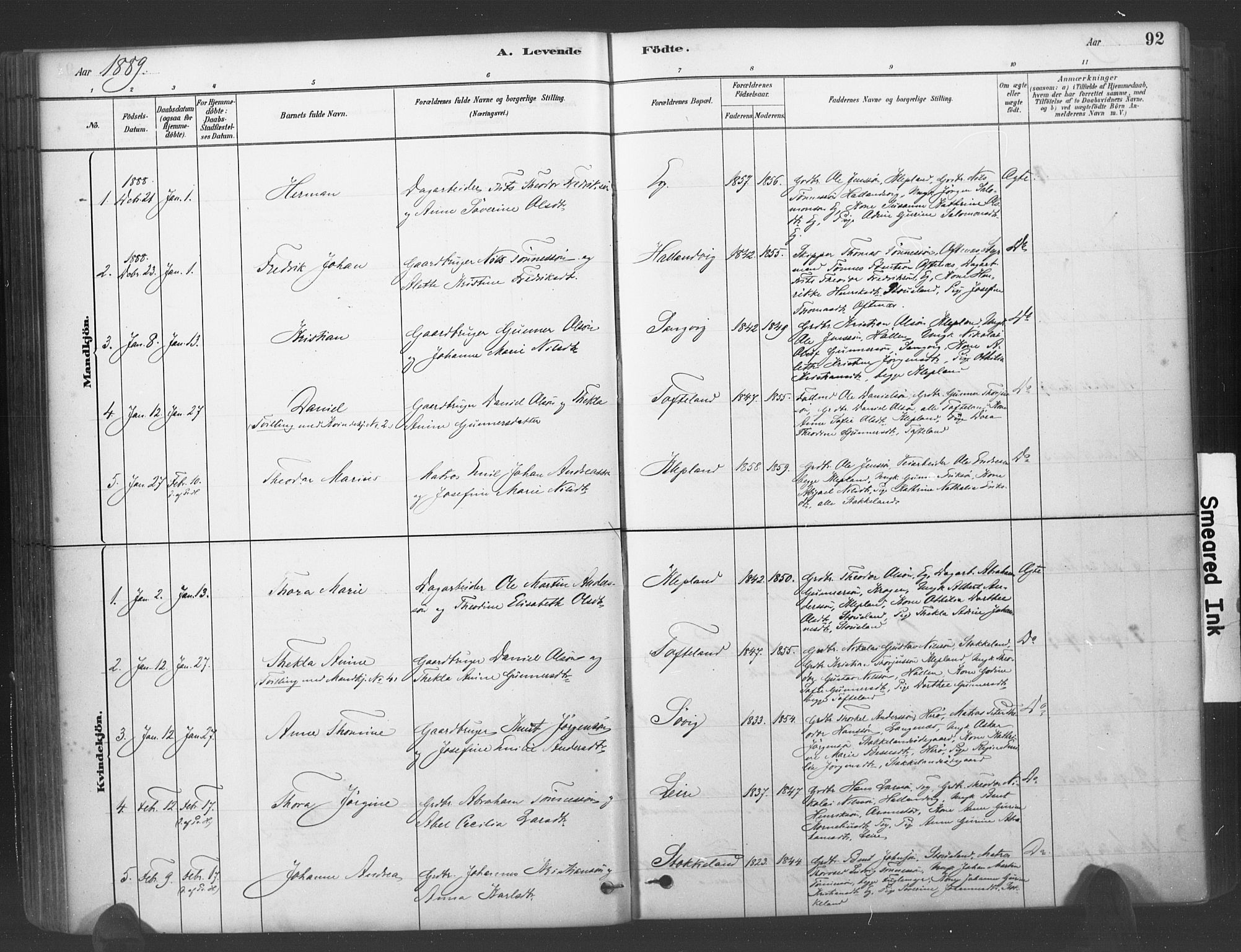 Søgne sokneprestkontor, SAK/1111-0037/F/Fa/Fab/L0012: Parish register (official) no. A 12, 1880-1891, p. 92