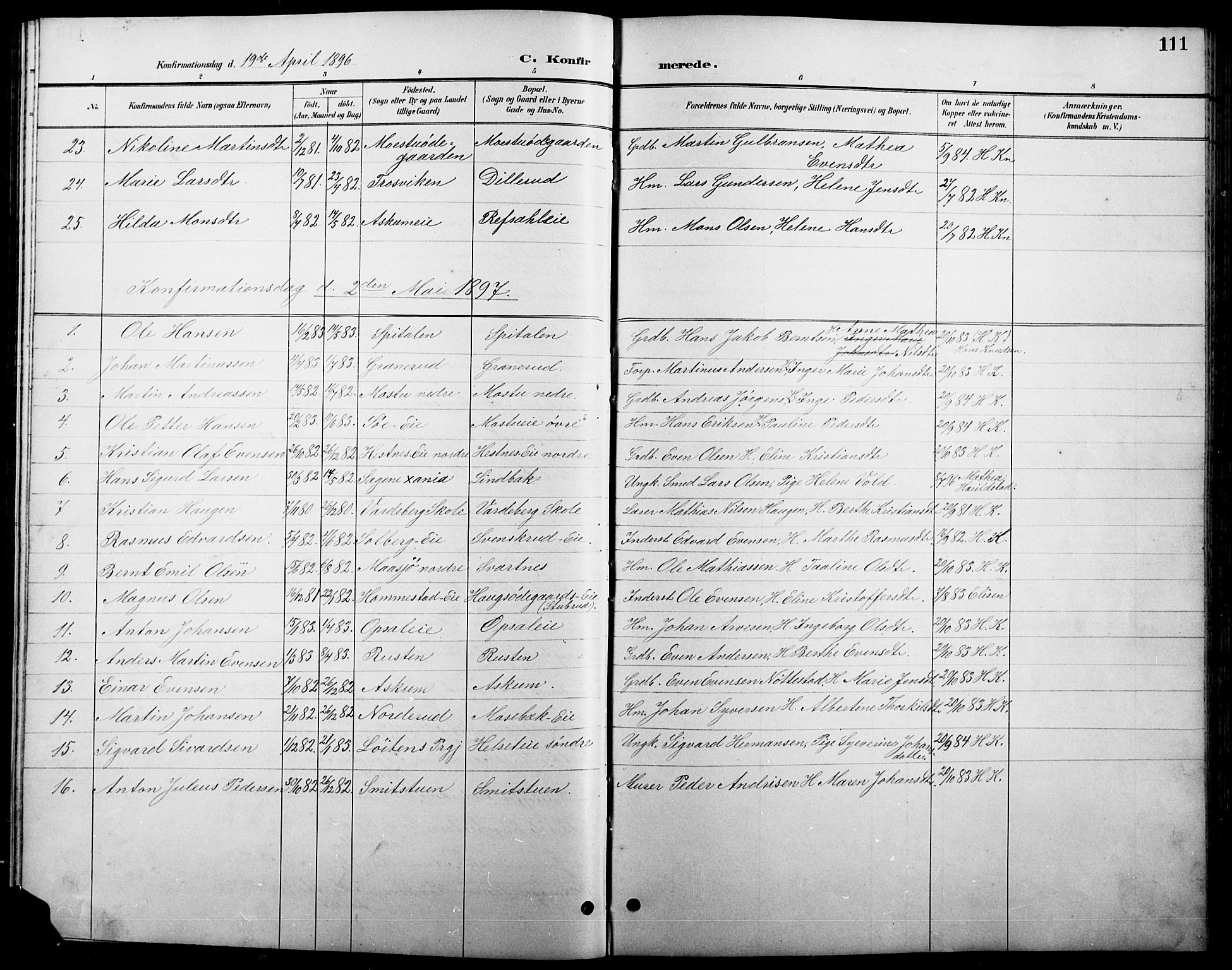Stange prestekontor, SAH/PREST-002/L/L0011: Parish register (copy) no. 11, 1895-1917, p. 111