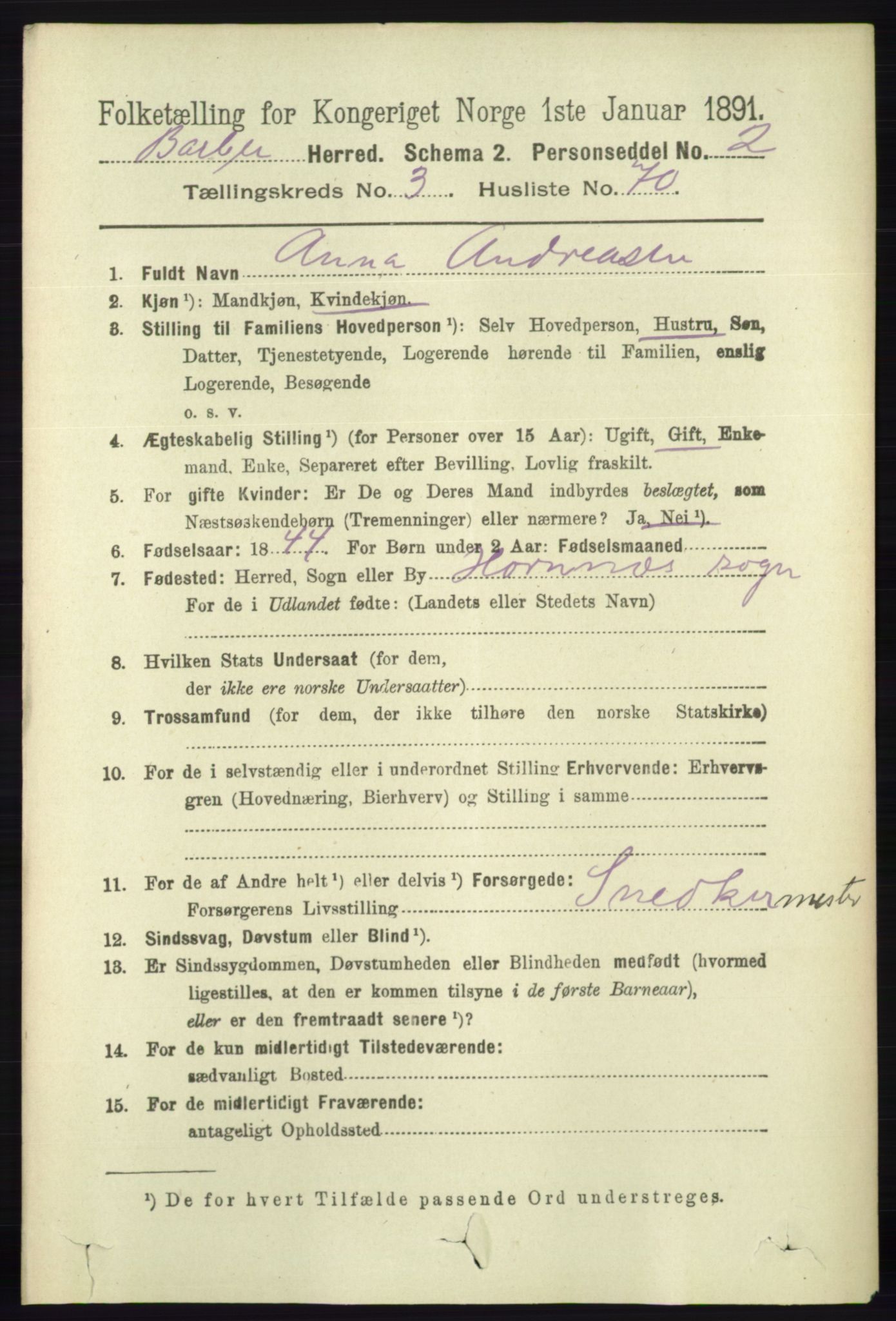 RA, 1891 census for 0990 Barbu, 1891, p. 2312