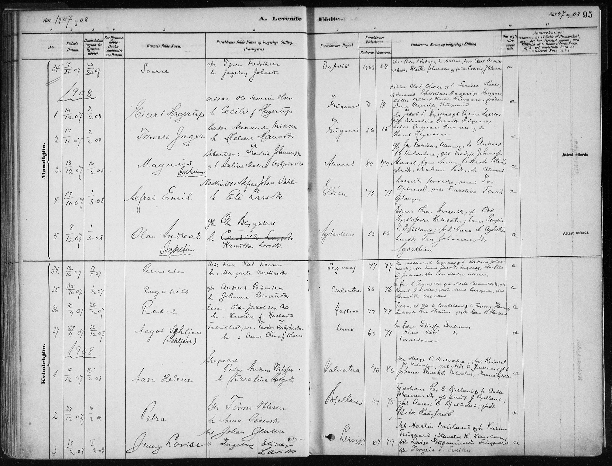 Stord sokneprestembete, SAB/A-78201/H/Haa: Parish register (official) no. B 2, 1878-1913, p. 95
