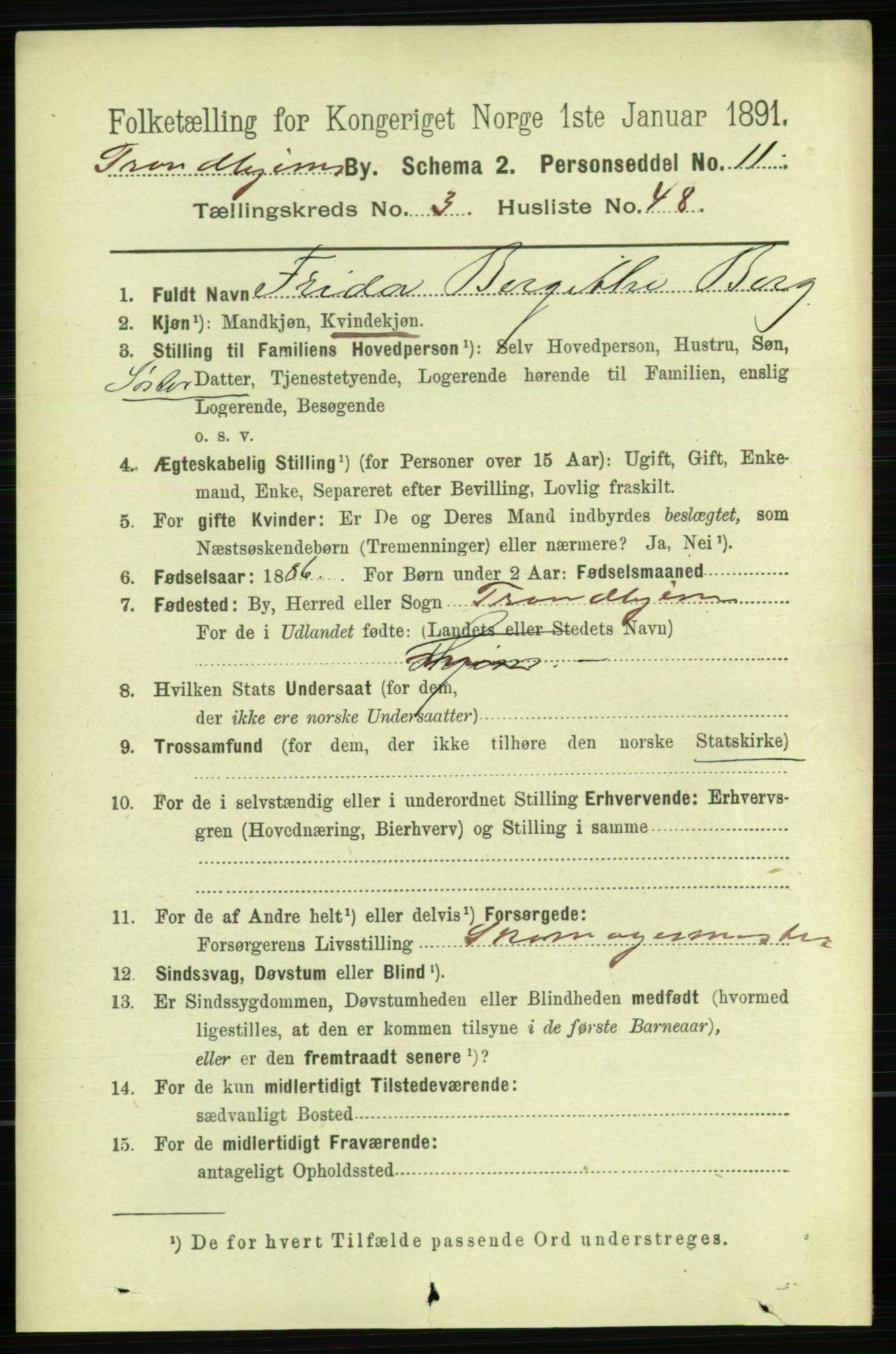 RA, 1891 census for 1601 Trondheim, 1891, p. 4381