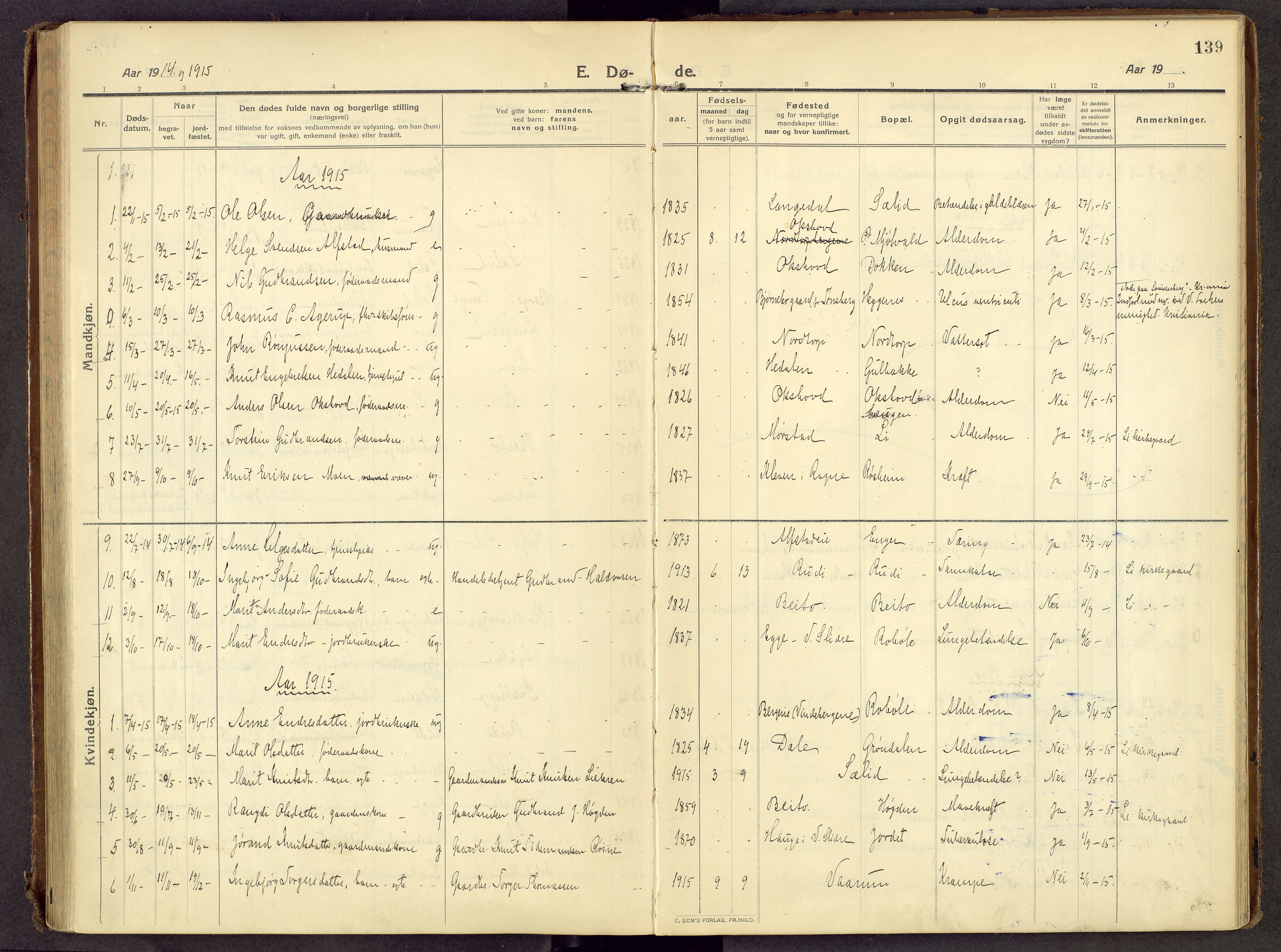 Øystre Slidre prestekontor, SAH/PREST-138/H/Ha/Haa/L0007: Parish register (official) no. 7, 1911-1931, p. 139