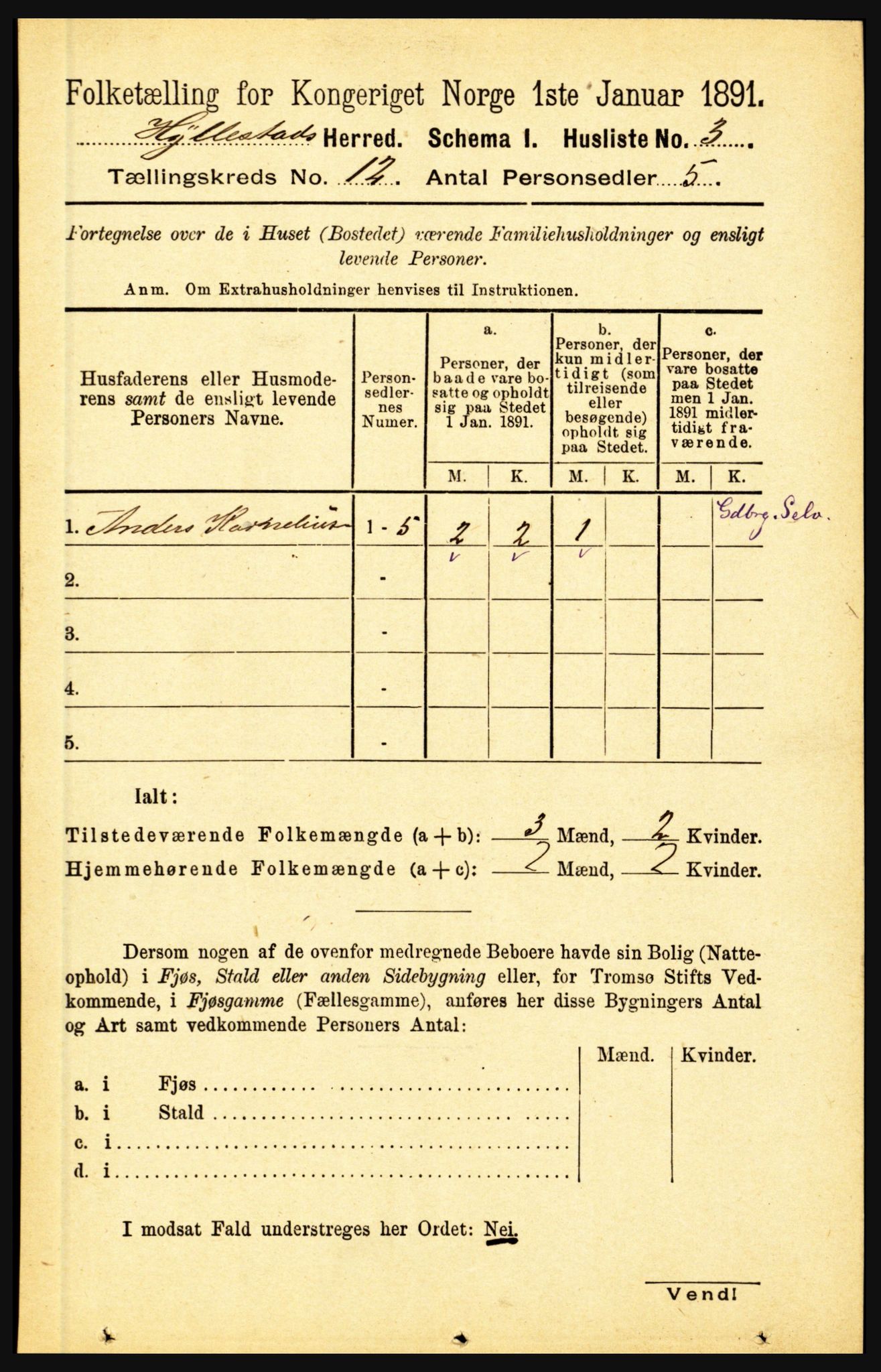 RA, 1891 census for 1413 Hyllestad, 1891, p. 2230