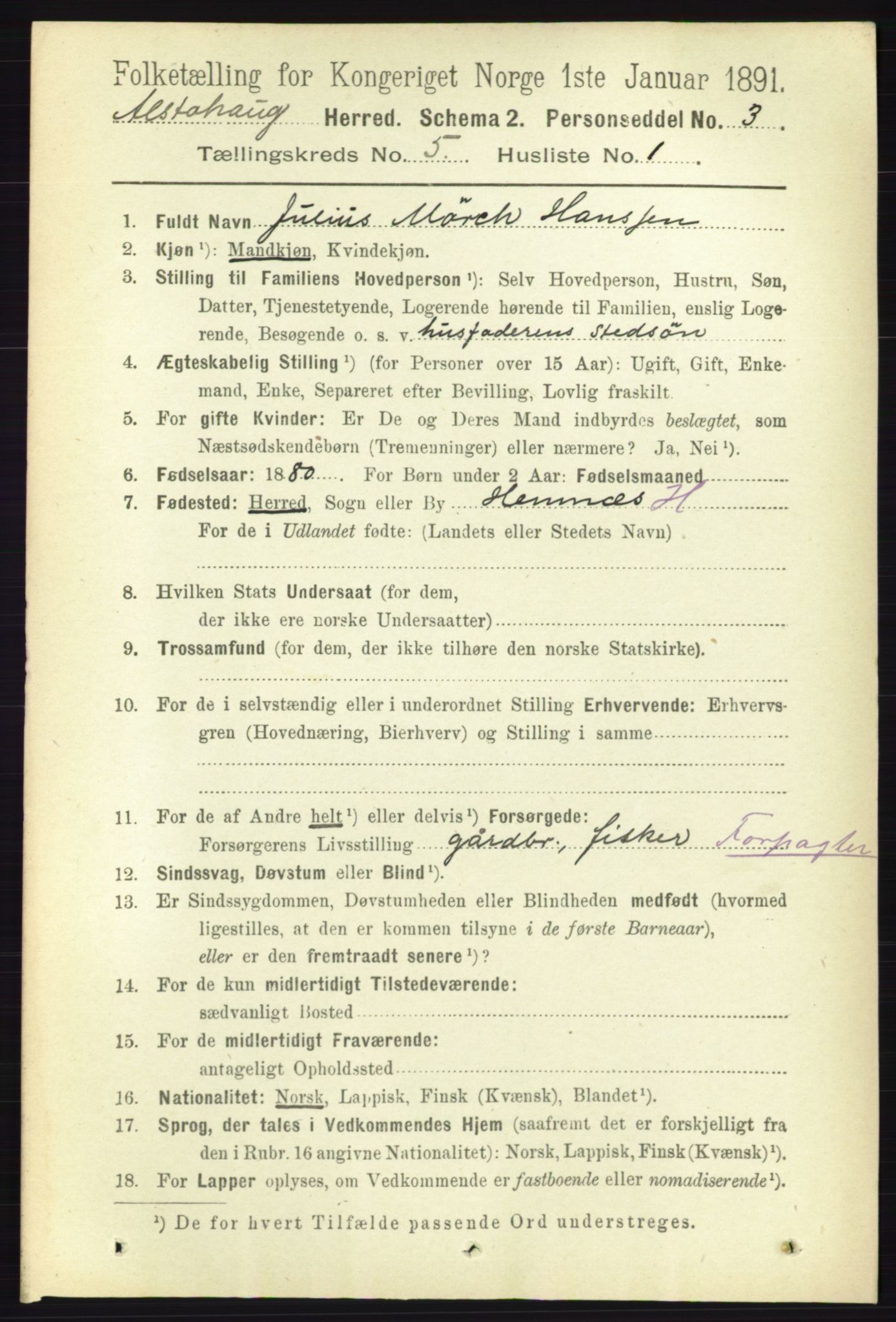 RA, 1891 census for 1820 Alstahaug, 1891, p. 1785