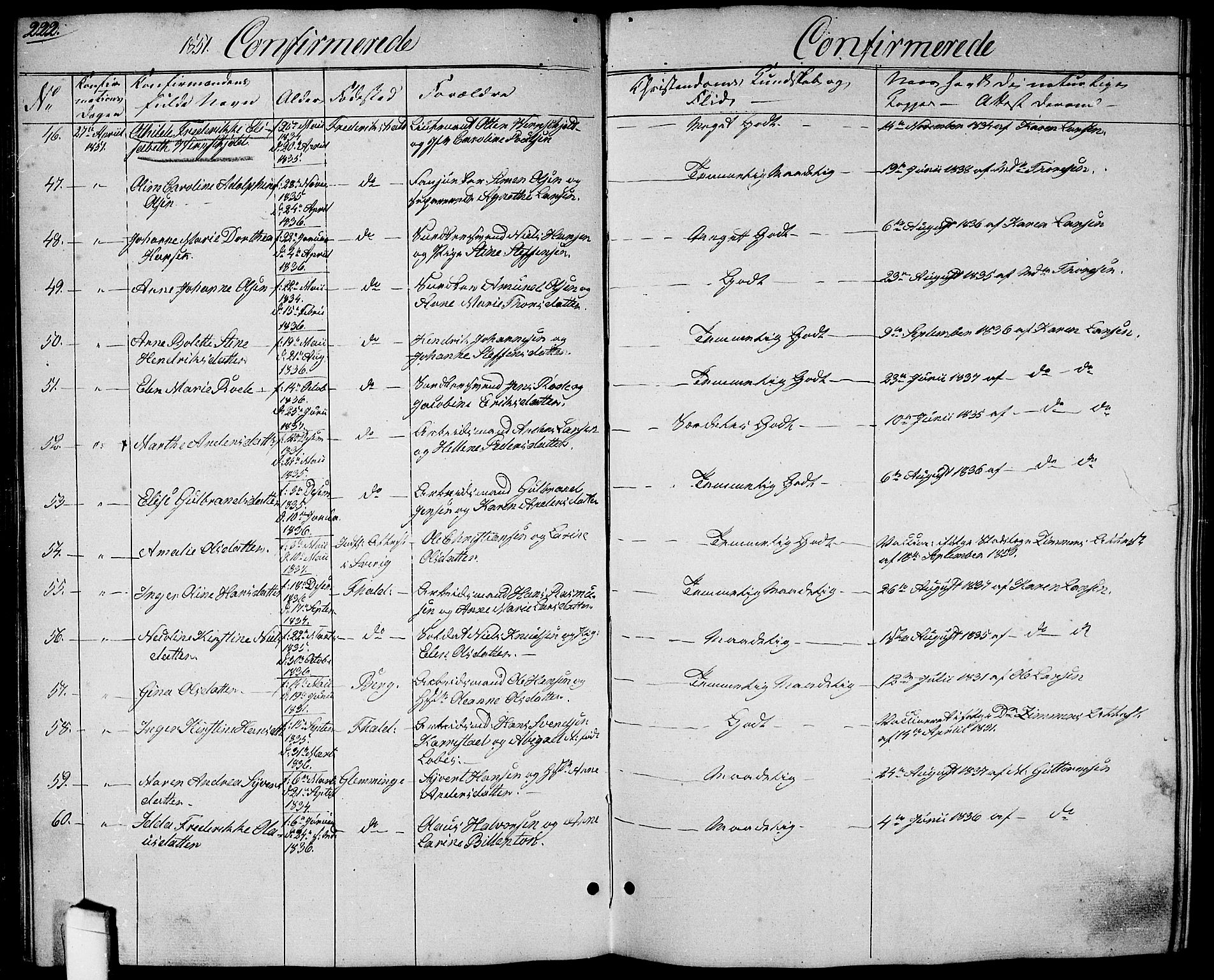 Halden prestekontor Kirkebøker, SAO/A-10909/G/Ga/L0004: Parish register (copy) no. 4, 1845-1854, p. 222