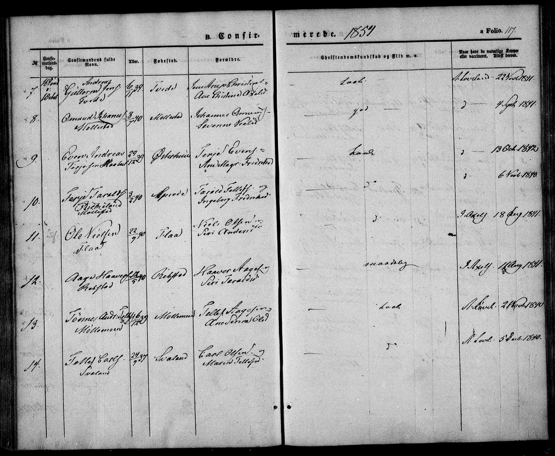 Birkenes sokneprestkontor, AV/SAK-1111-0004/F/Fa/L0003: Parish register (official) no. A 3, 1850-1866, p. 117