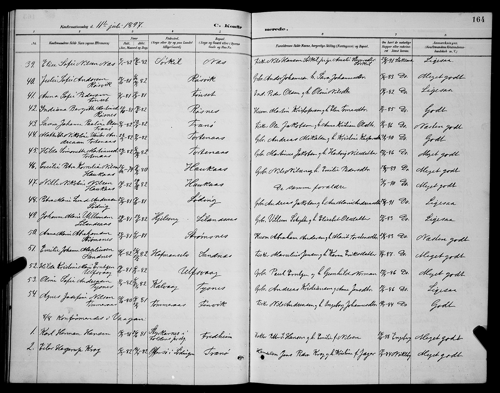 Ministerialprotokoller, klokkerbøker og fødselsregistre - Nordland, SAT/A-1459/859/L0859: Parish register (copy) no. 859C05, 1887-1898, p. 164