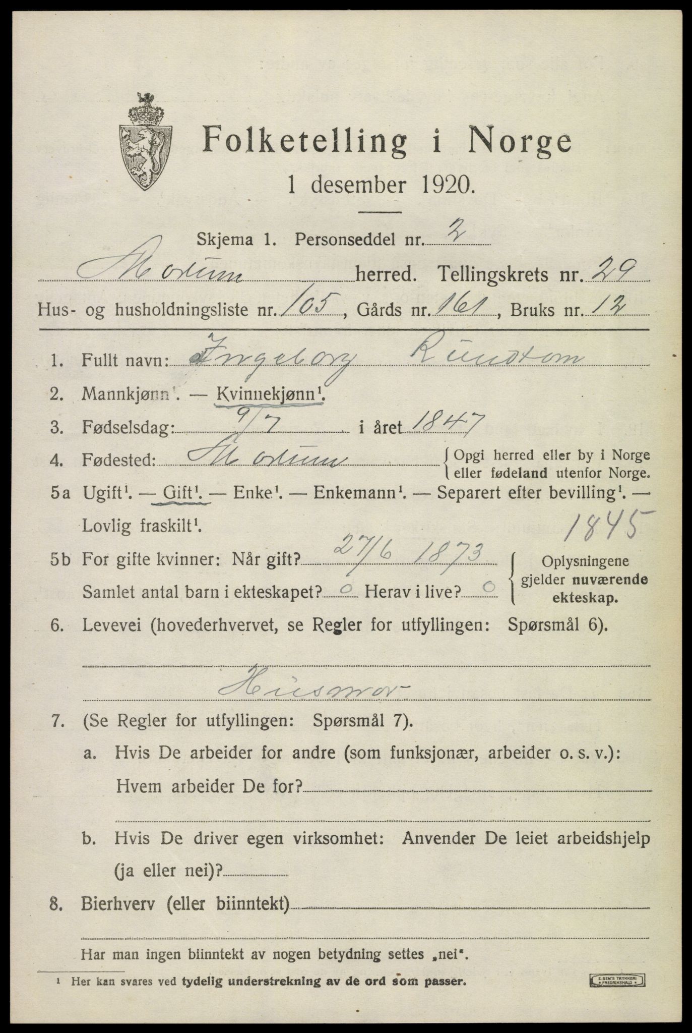 SAKO, 1920 census for Modum, 1920, p. 27629