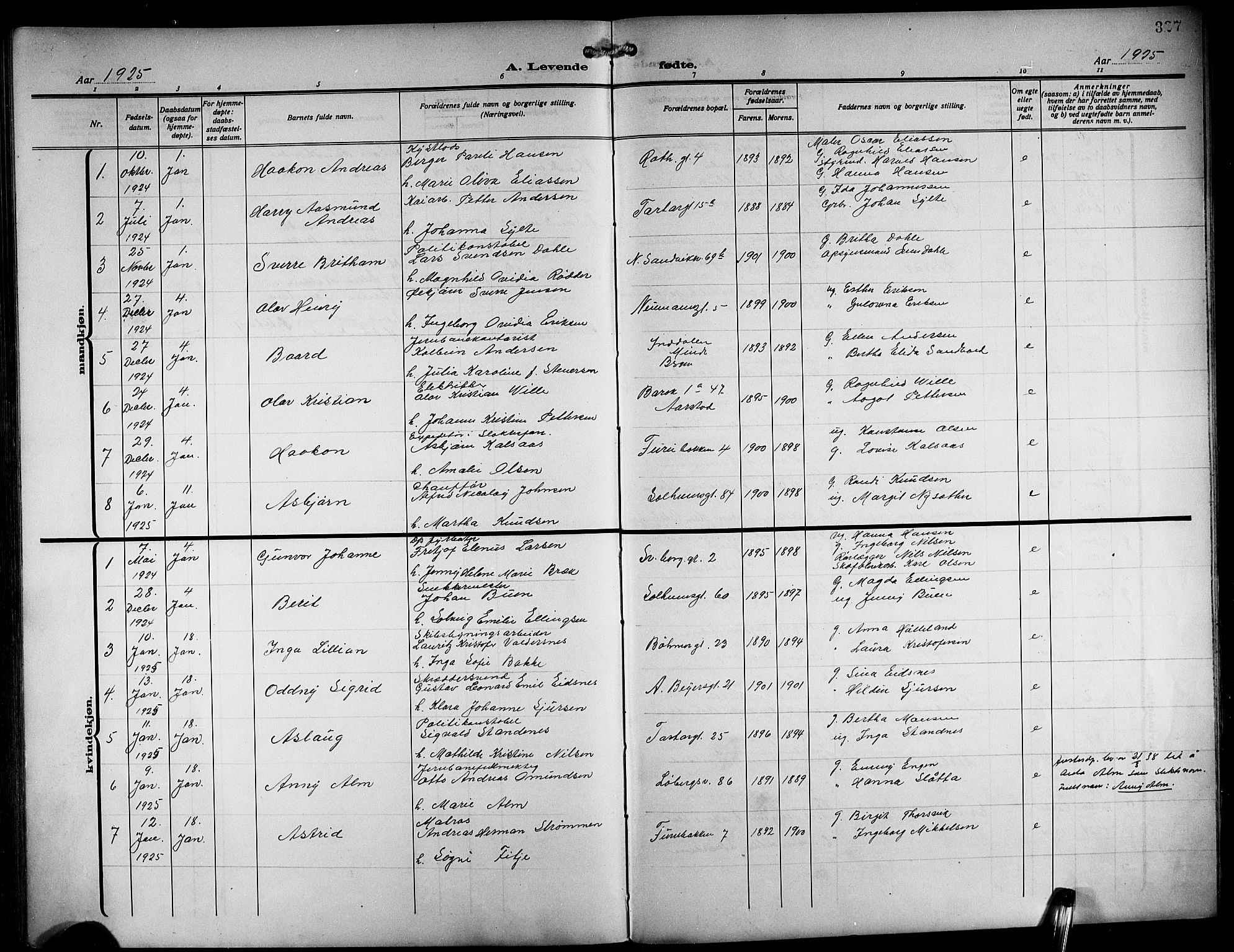 Sandviken Sokneprestembete, SAB/A-77601/H/Hb/L0005: Parish register (copy) no. B 2, 1914-1925, p. 327