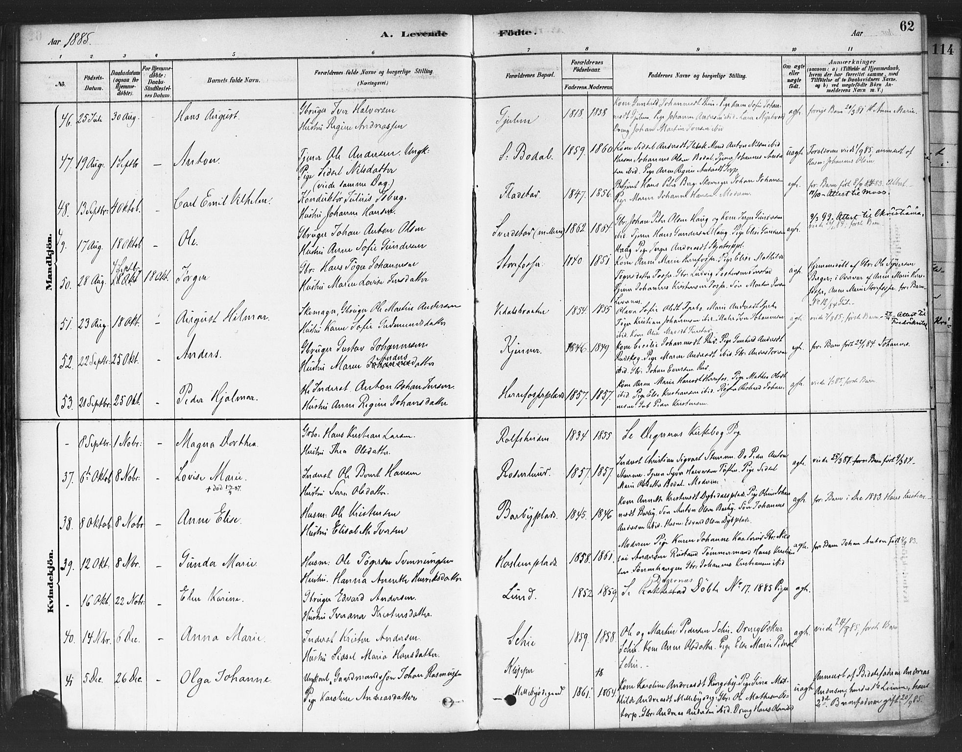 Rakkestad prestekontor Kirkebøker, AV/SAO-A-2008/F/Fa/L0012: Parish register (official) no. I 12, 1878-1893, p. 62