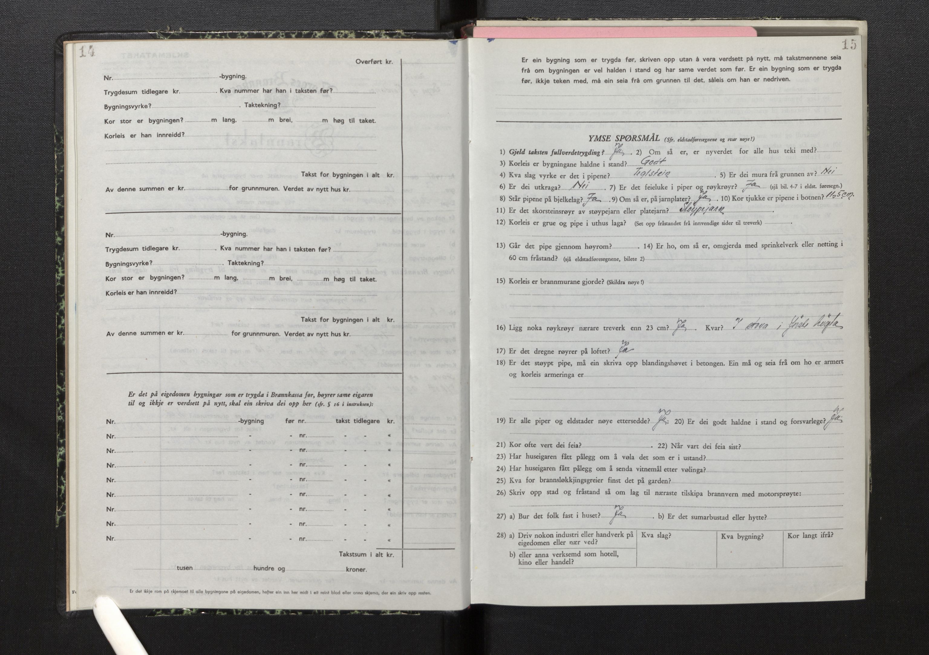 Lensmannen i Davik, AV/SAB-A-26801/0012/L0005: Branntakstprotokoll, skjematakst, 1950-1953, p. 14-15