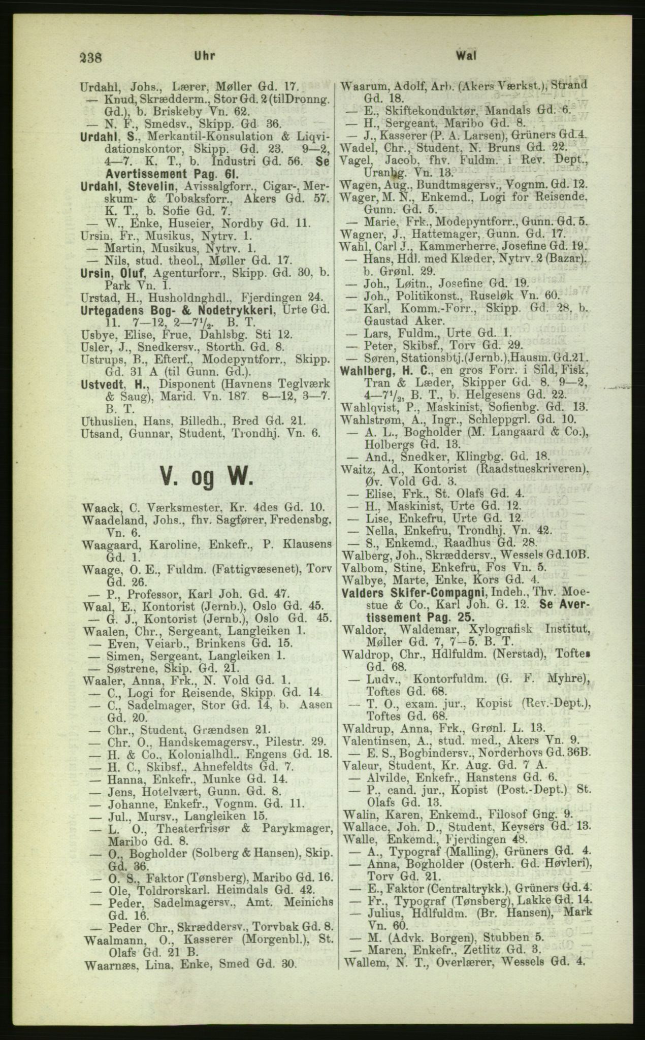 Kristiania/Oslo adressebok, PUBL/-, 1883, p. 238