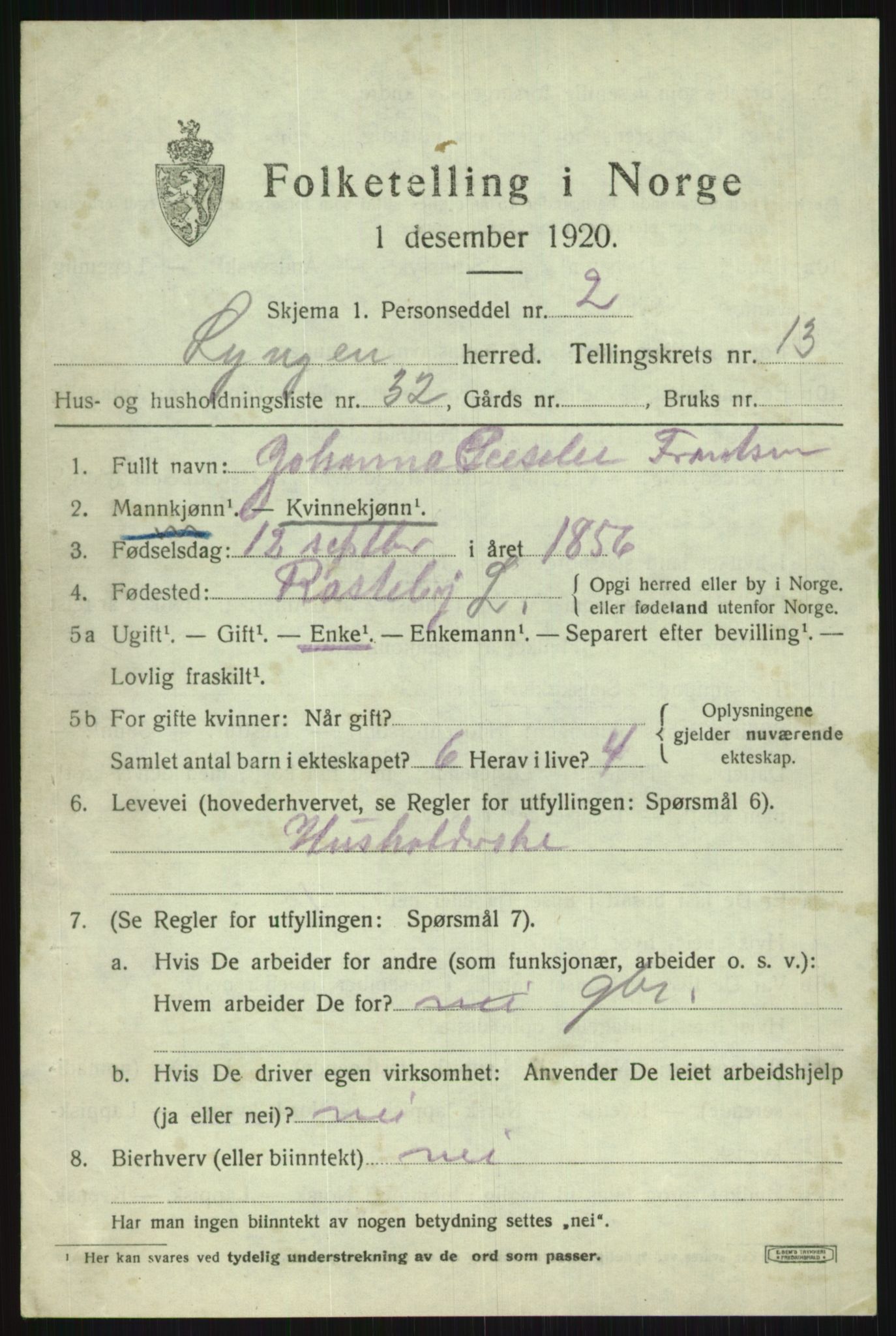 SATØ, 1920 census for Lyngen, 1920, p. 10451