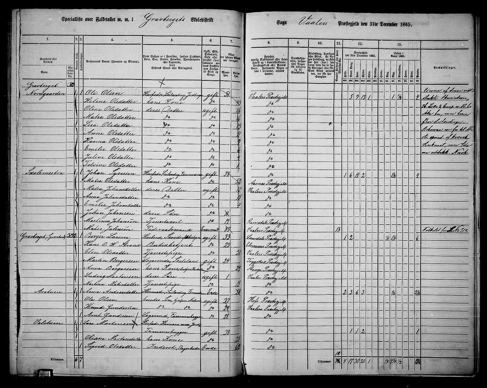 RA, 1865 census for Våler, 1865, p. 156