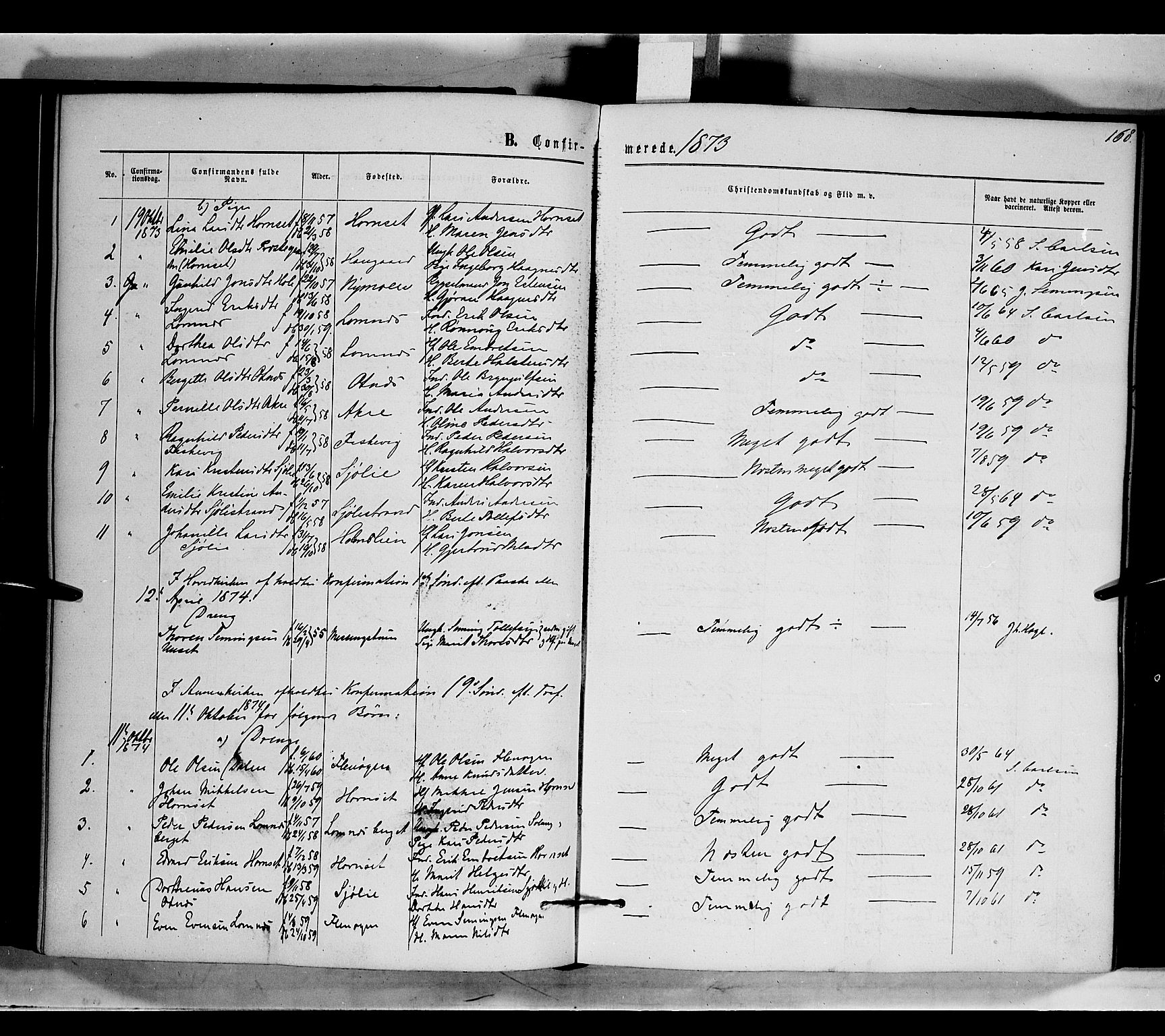 Rendalen prestekontor, SAH/PREST-054/H/Ha/Haa/L0006: Parish register (official) no. 6, 1867-1877, p. 168