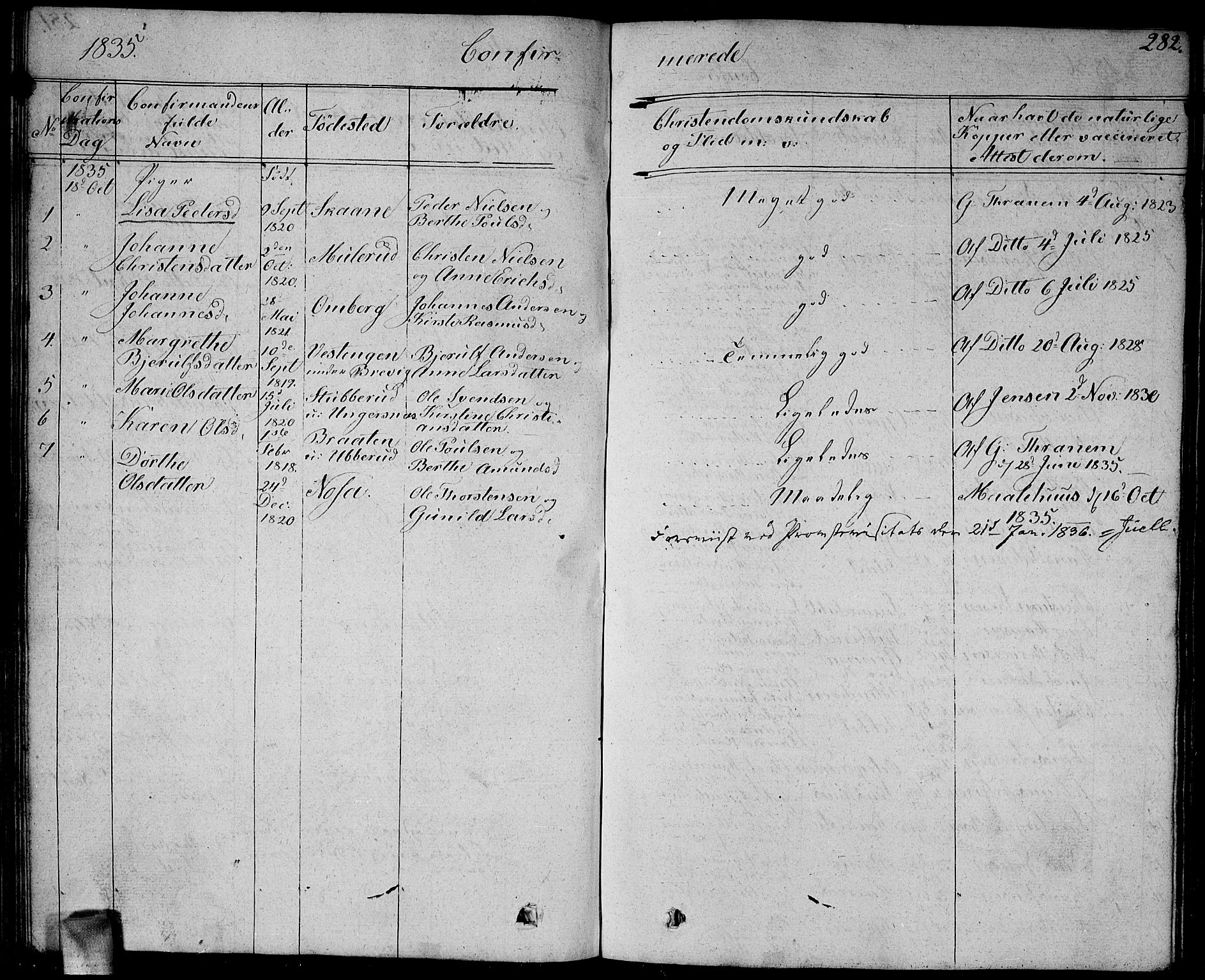 Enebakk prestekontor Kirkebøker, SAO/A-10171c/G/Ga/L0003: Parish register (copy) no. I 3, 1833-1849, p. 282