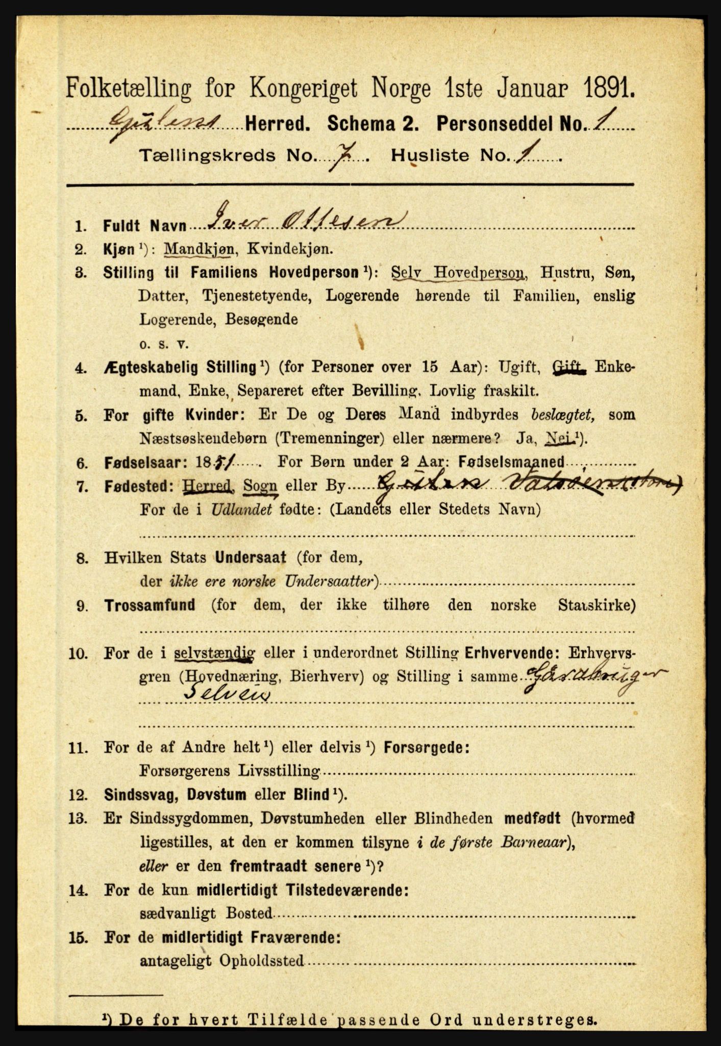 RA, 1891 census for 1411 Gulen, 1891, p. 2217