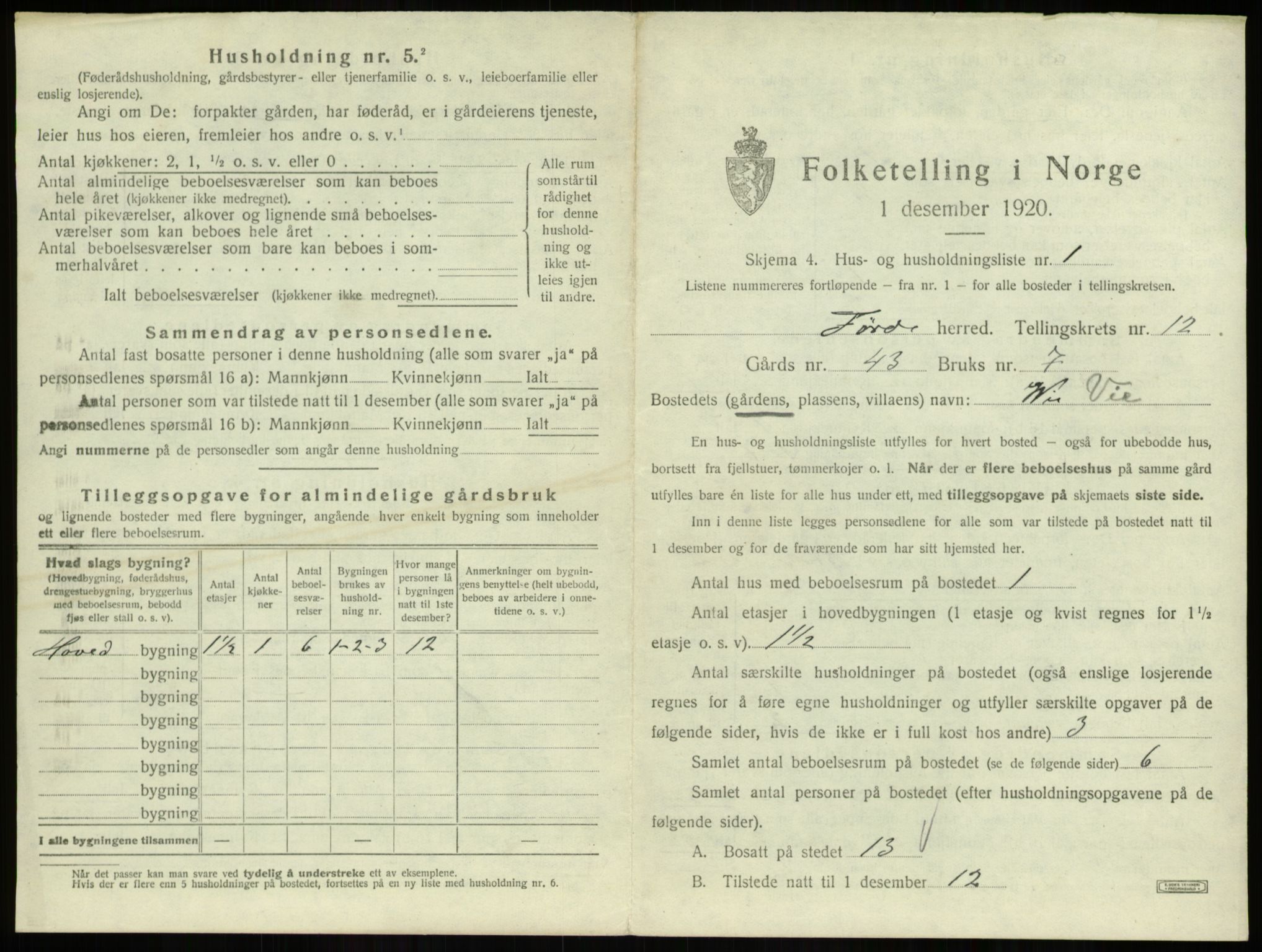 SAB, 1920 census for Førde, 1920, p. 630