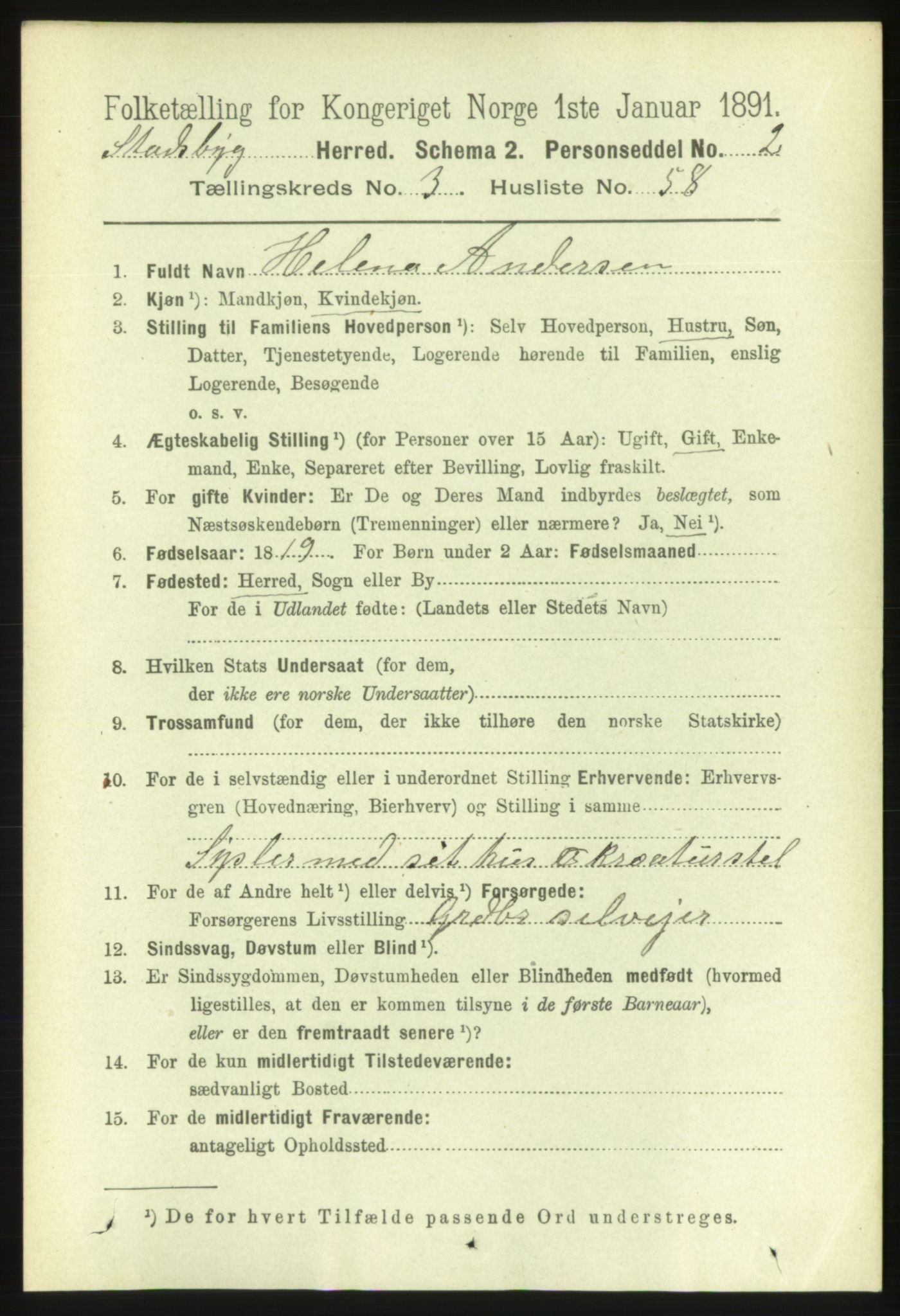 RA, 1891 census for 1625 Stadsbygd, 1891, p. 1736