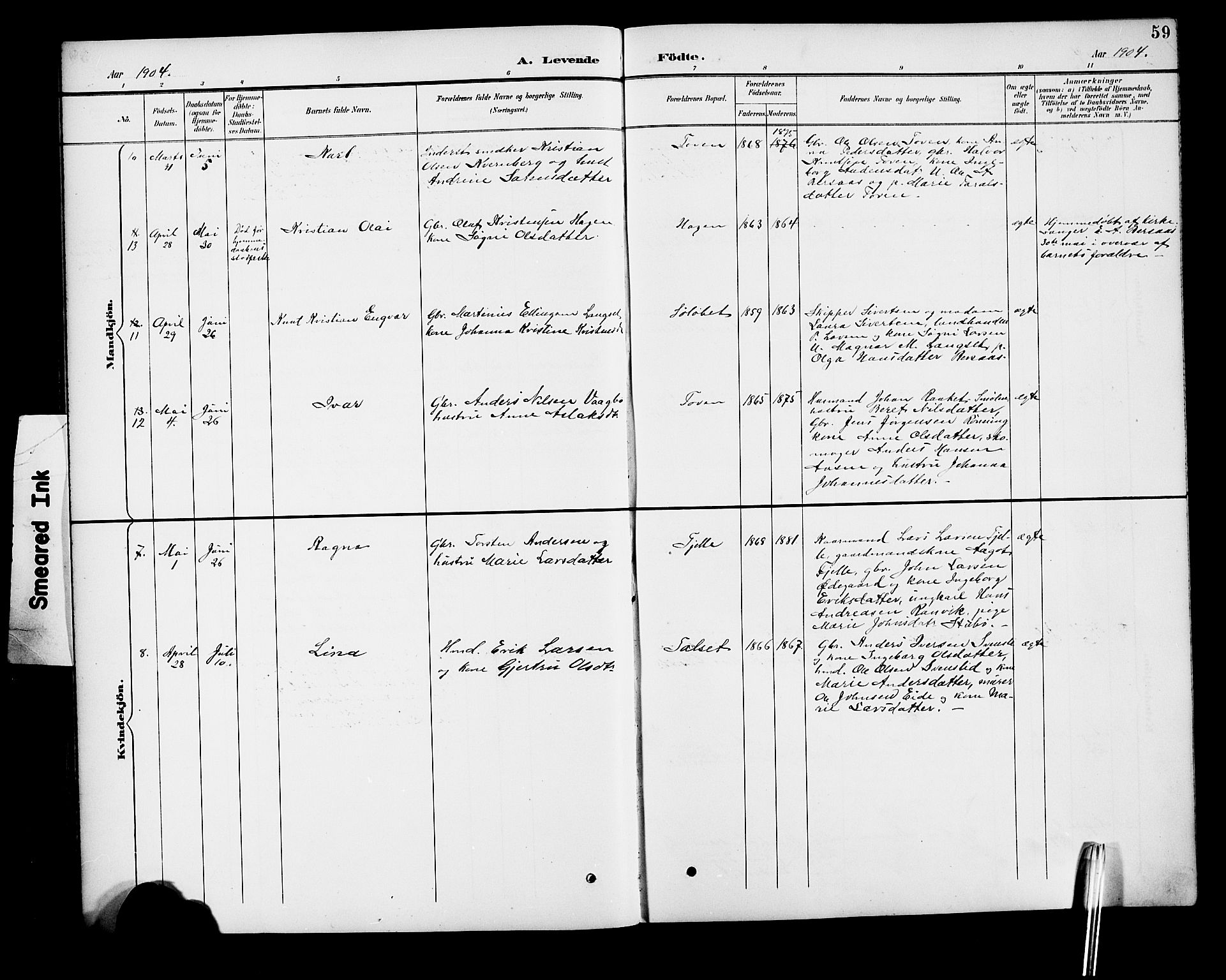 Ministerialprotokoller, klokkerbøker og fødselsregistre - Møre og Romsdal, AV/SAT-A-1454/551/L0632: Parish register (copy) no. 551C04, 1894-1920, p. 59